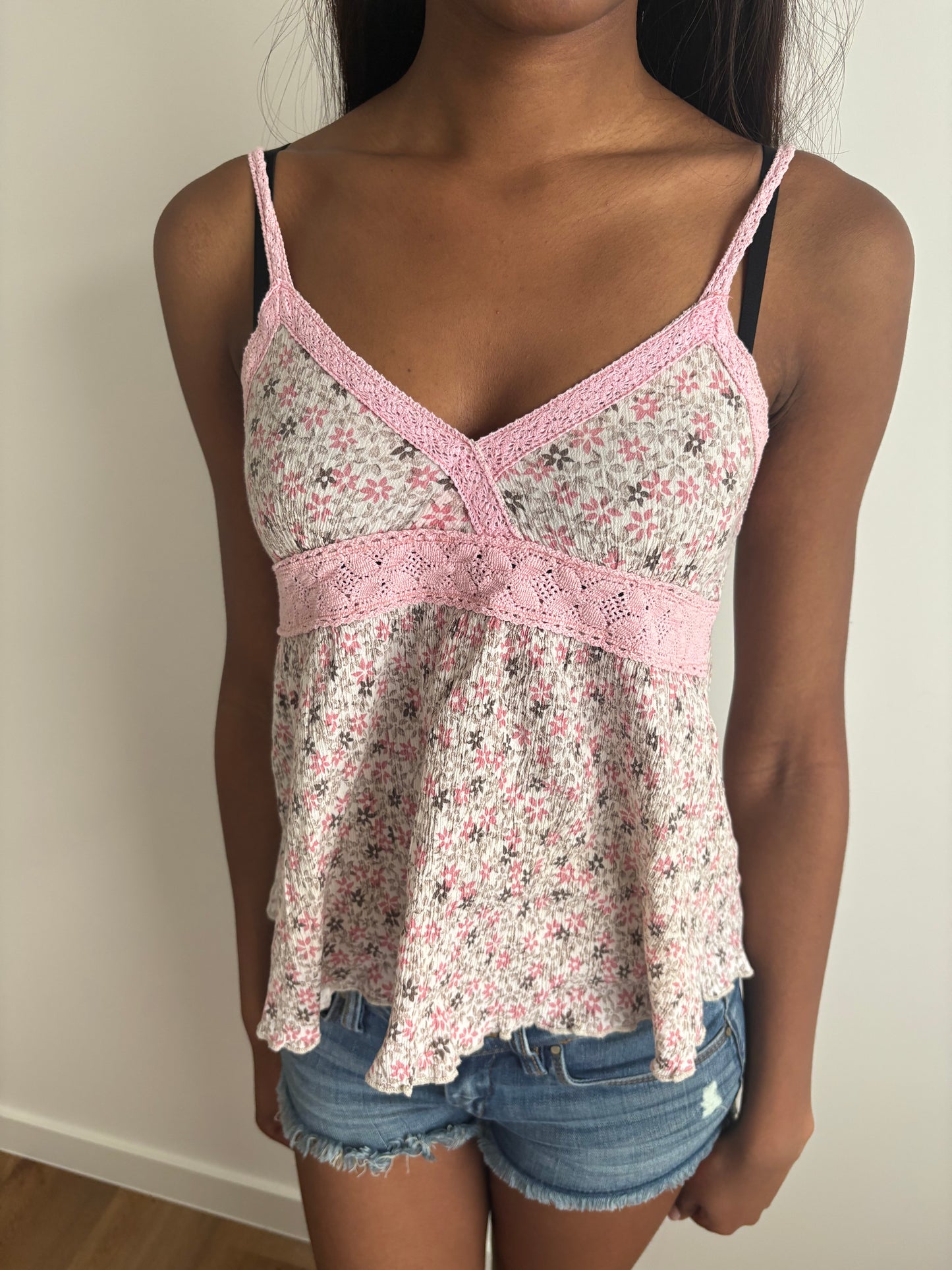 floral pink crochet tank