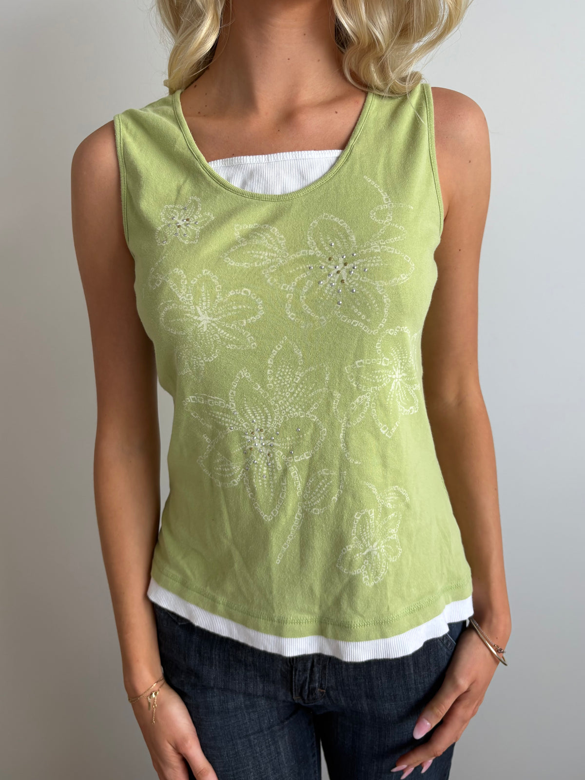 y2k green floral sleeveless top