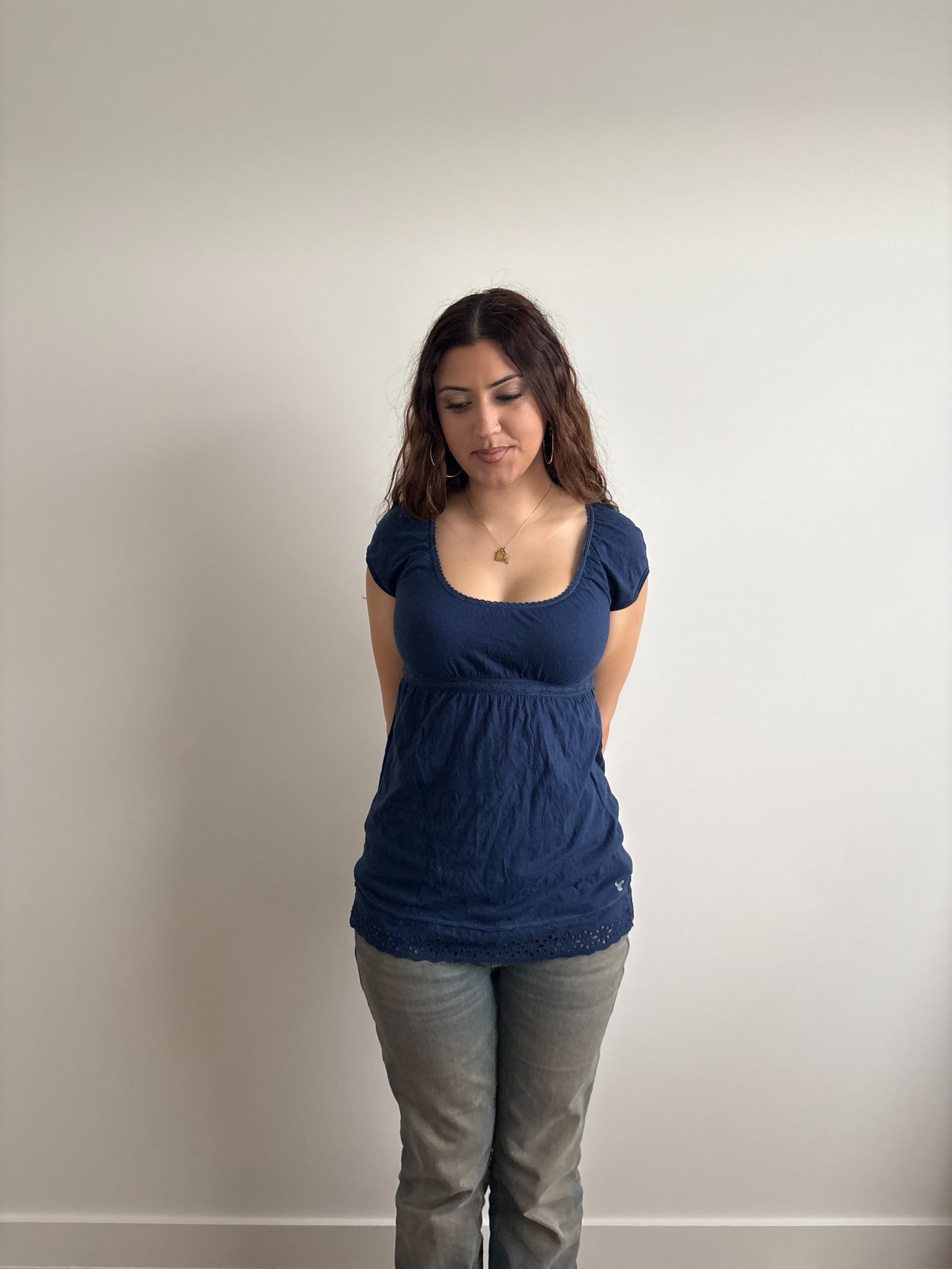 tie-up navy babydoll american eagle top