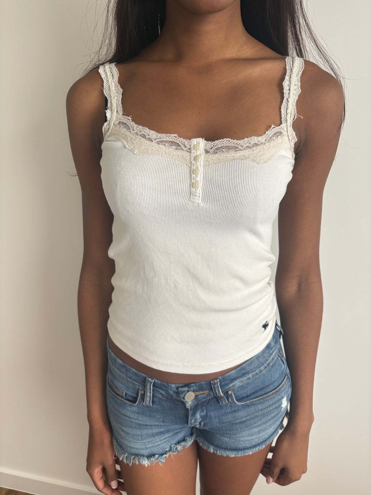 off-white lace henley tank