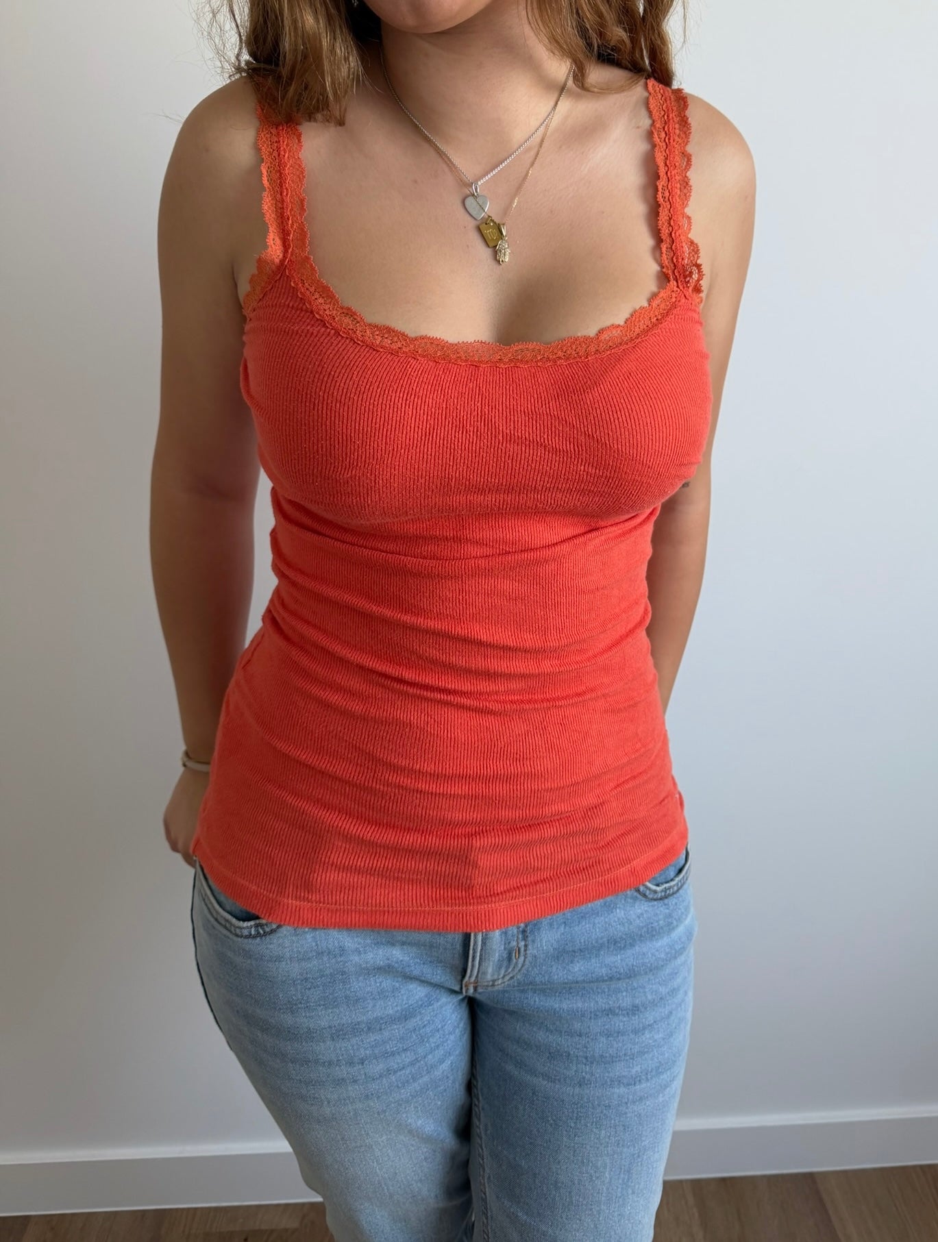 ribbed orange hollister lace tank