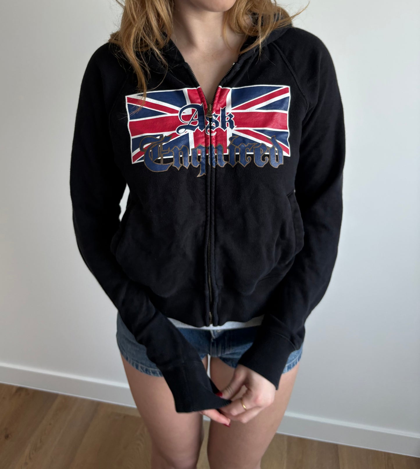union jack black zip-up hooded jacket