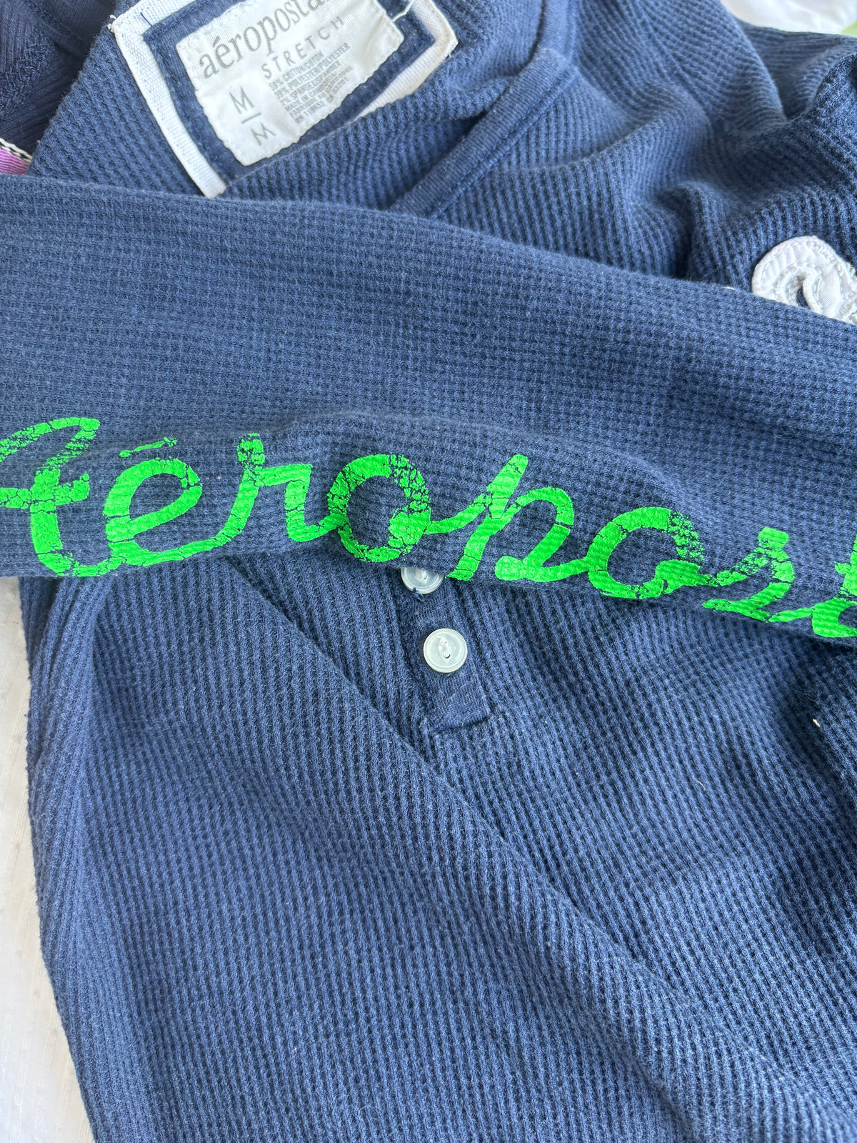 waffle-knit navy aeropostale henley long-sleeve