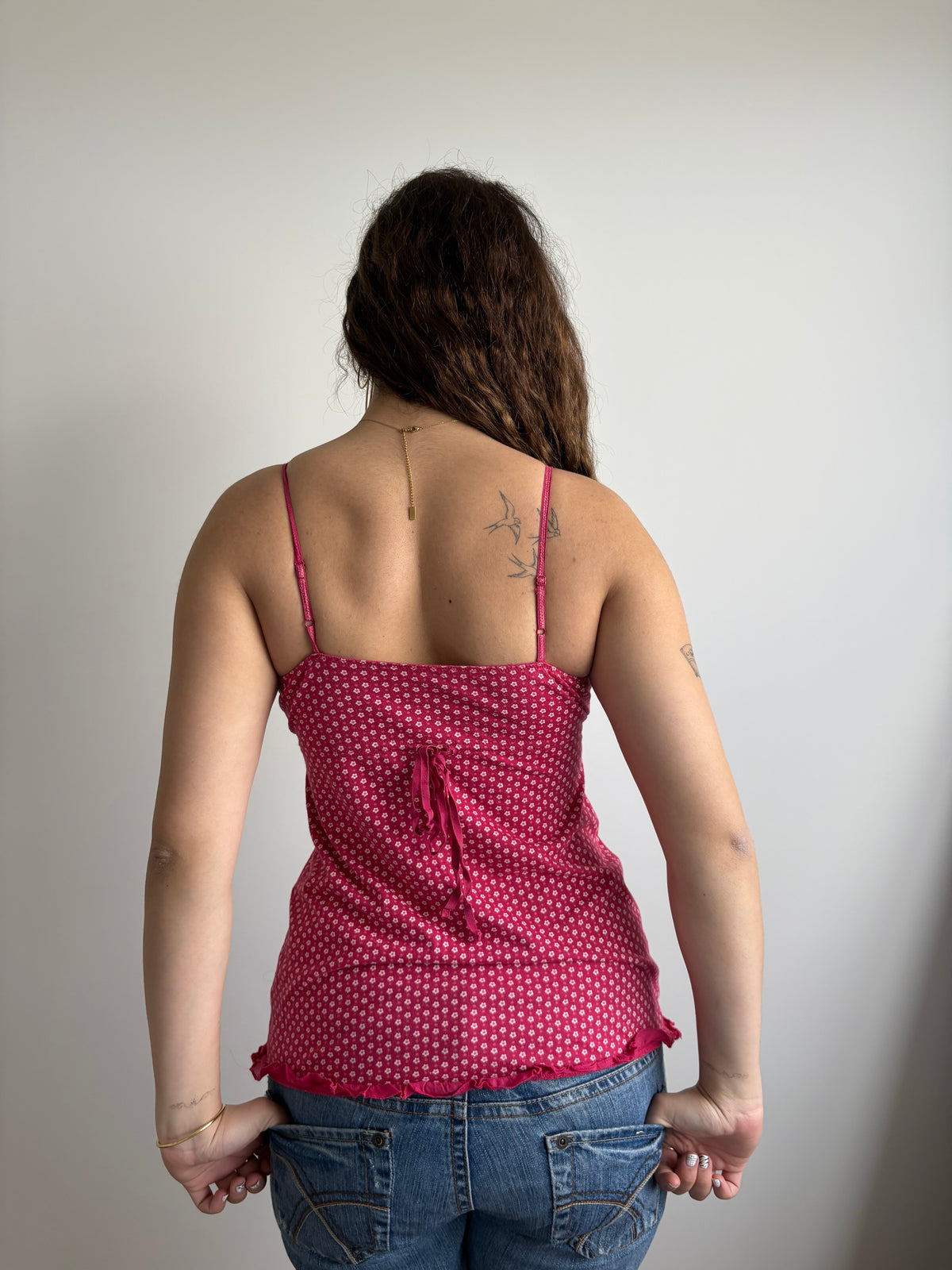 american eagle red floral babydoll top