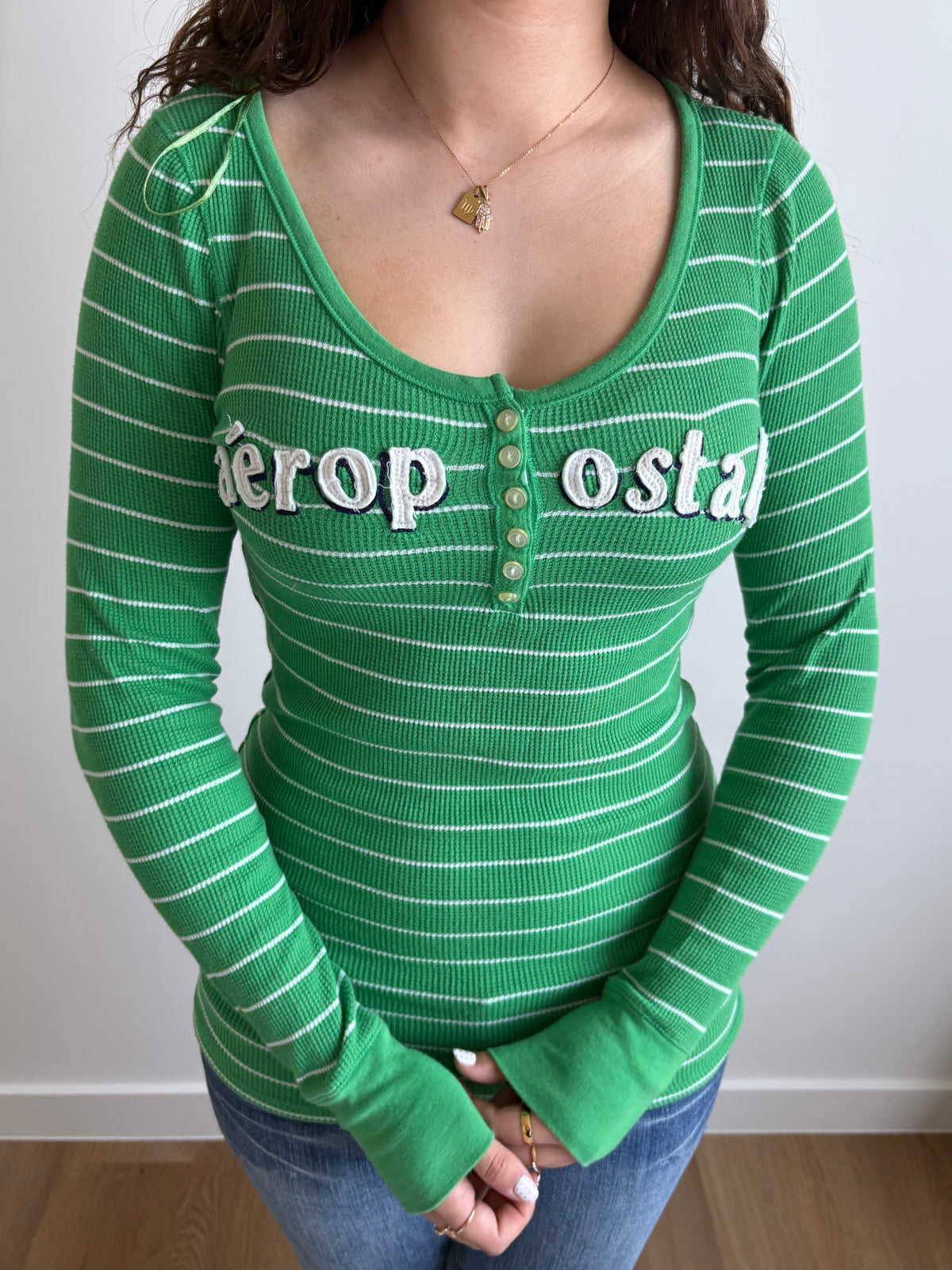 green waffle-knit aeropostale long-sleeve
