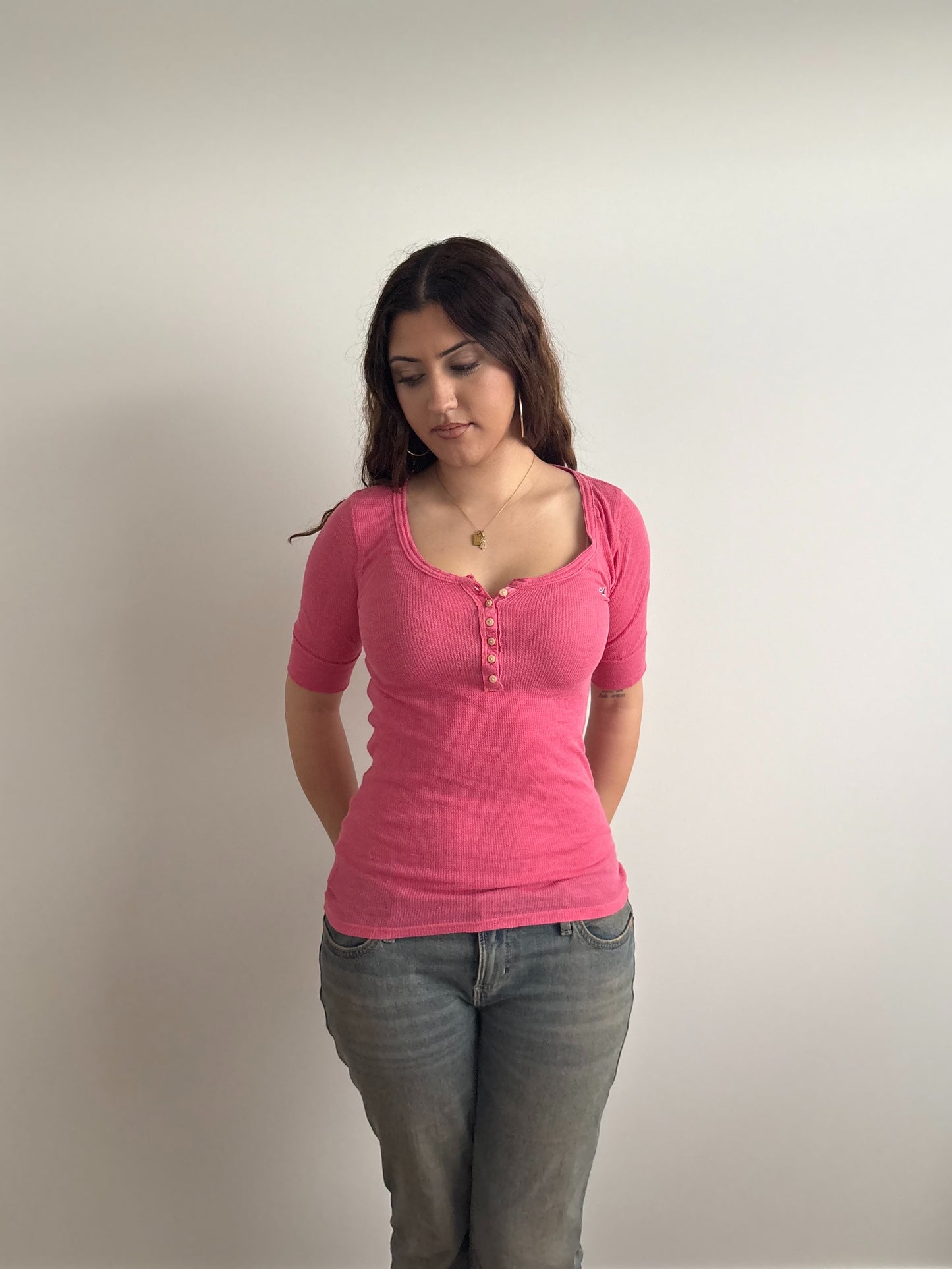 bubblegum pink hollister henley top