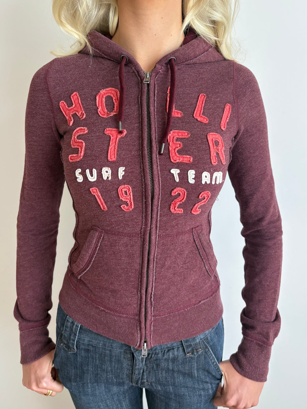 maroon hollister hooded zip-up jacket