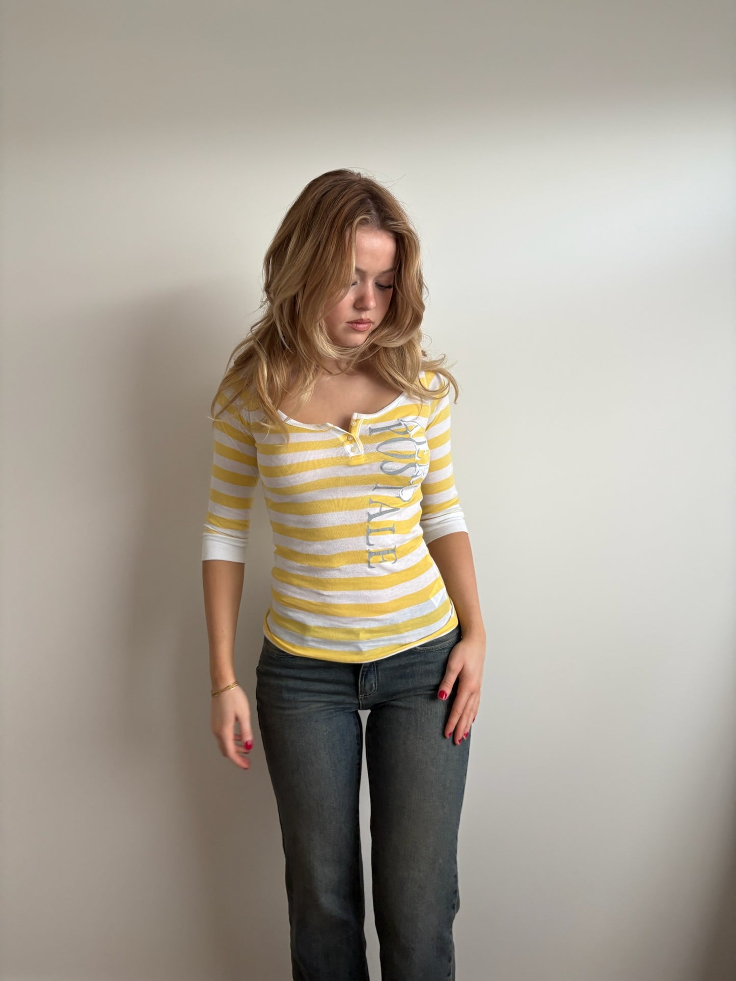 butter yellow striped aerpostale henley