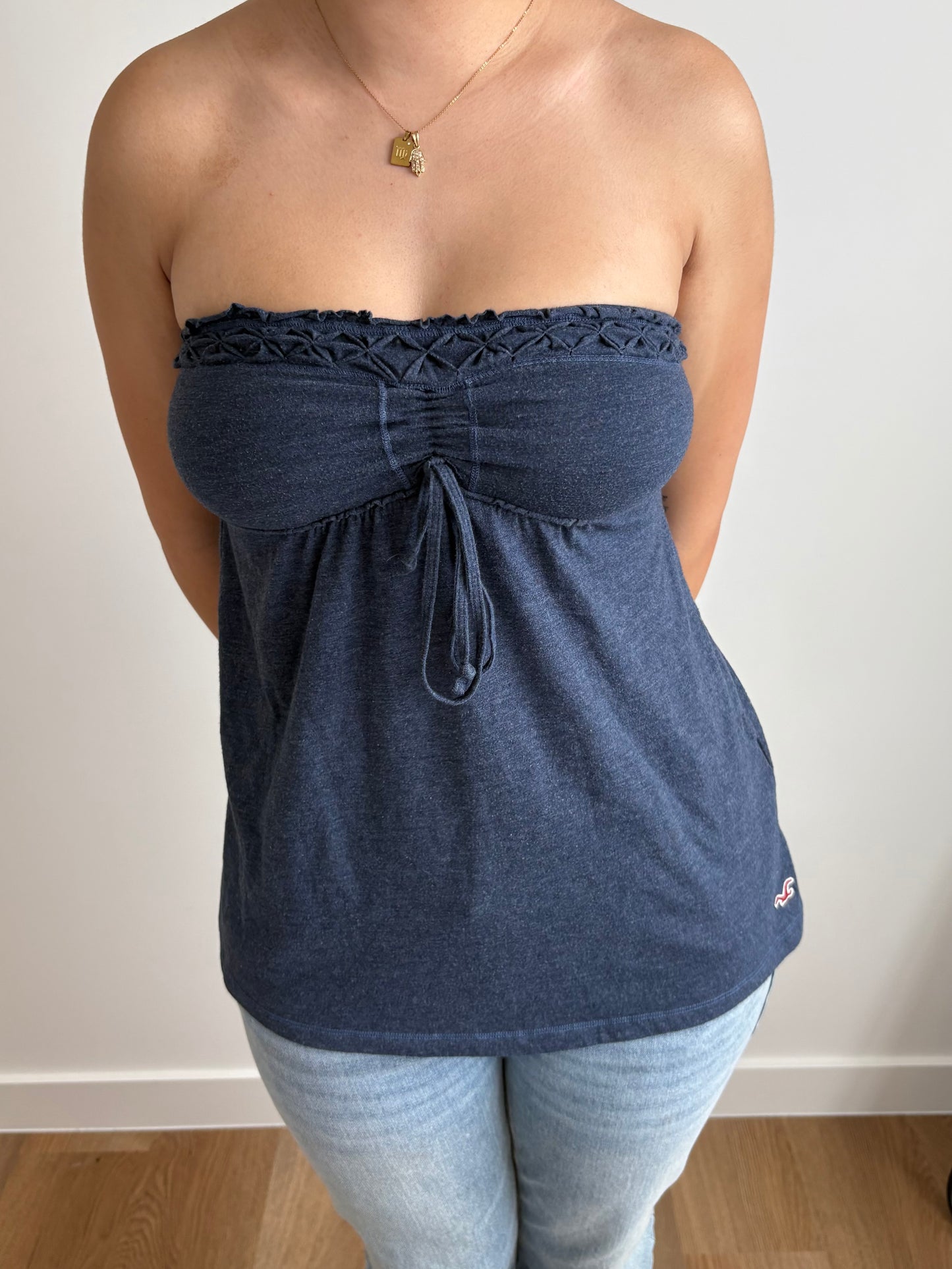 navy strapless hollister top
