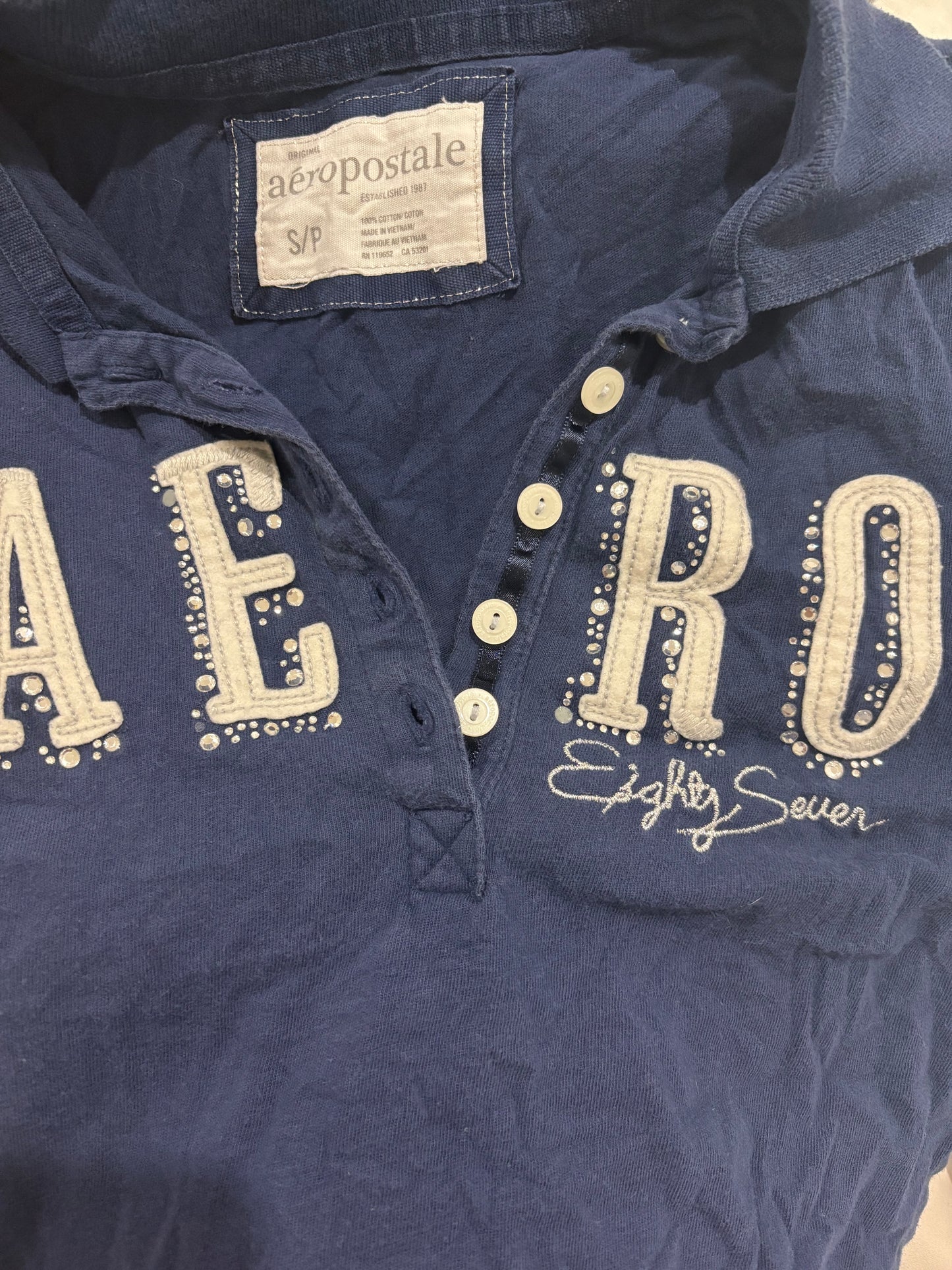 bedazzled 'aero' aeropostale navy polo