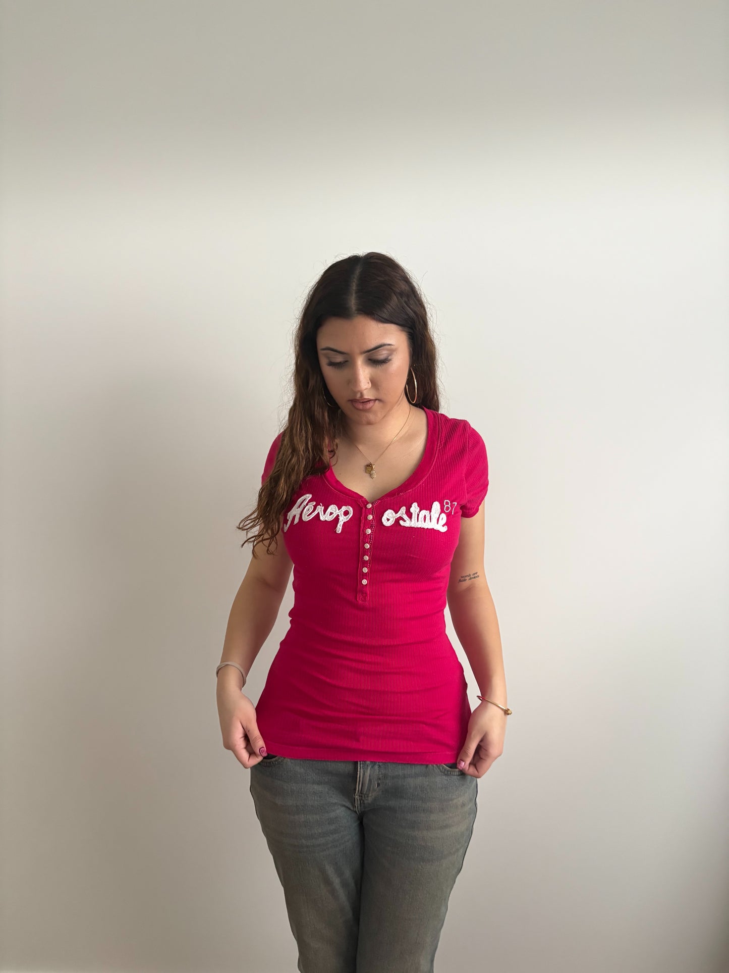hot pink aeropostale henley tee