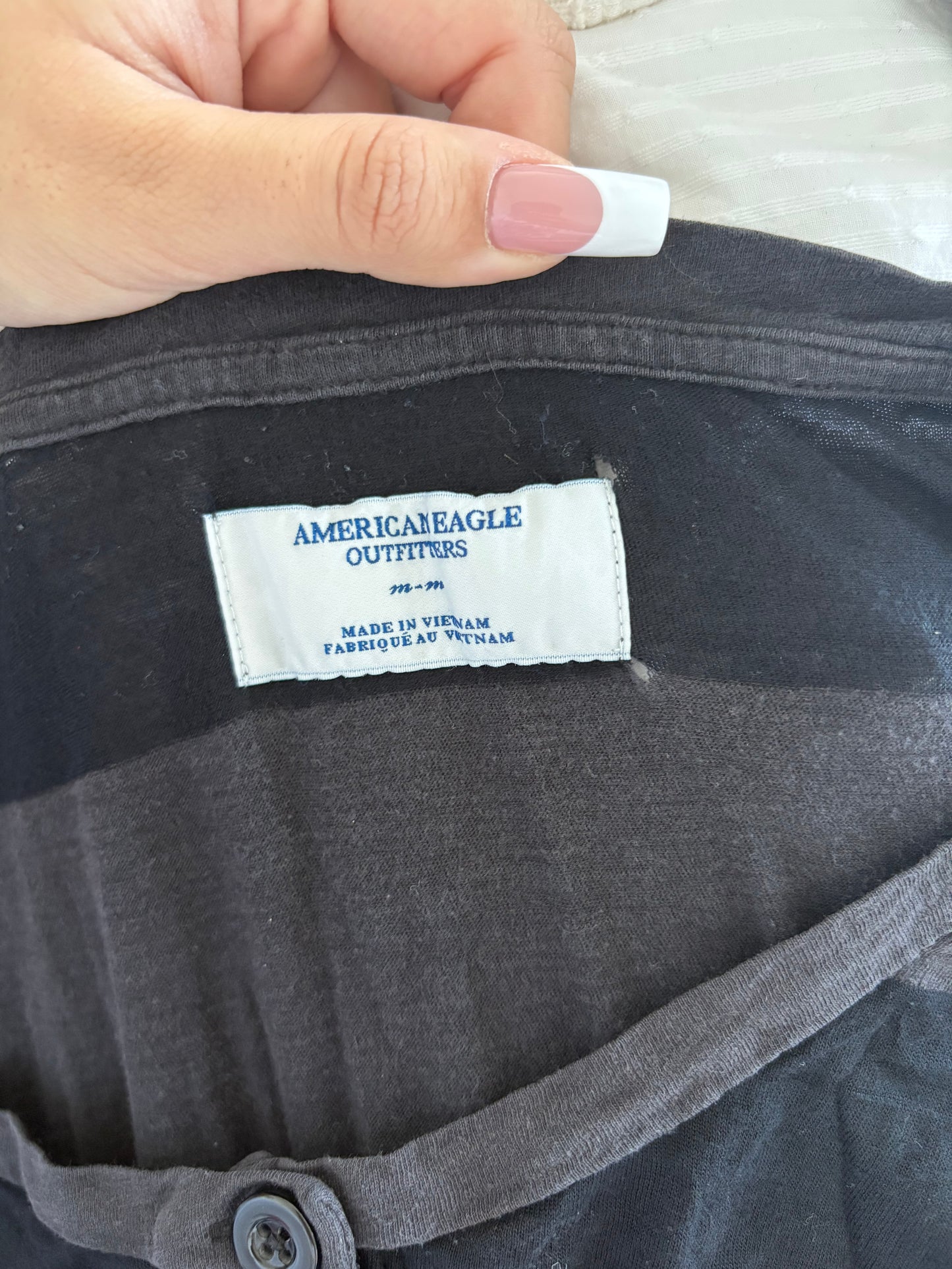black and grey striped american eagle tee