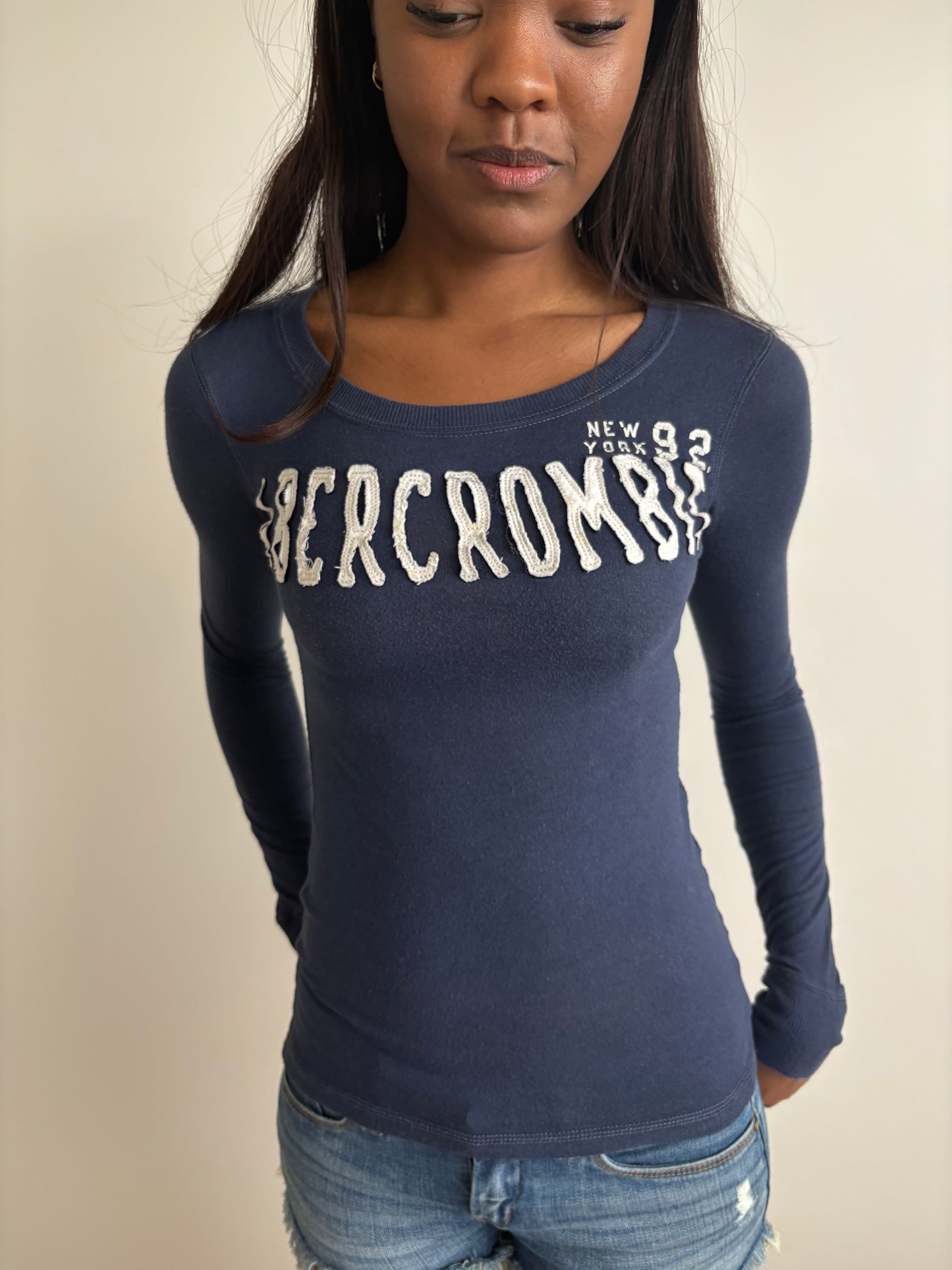 navy abercrombie & fitch long-sleeve