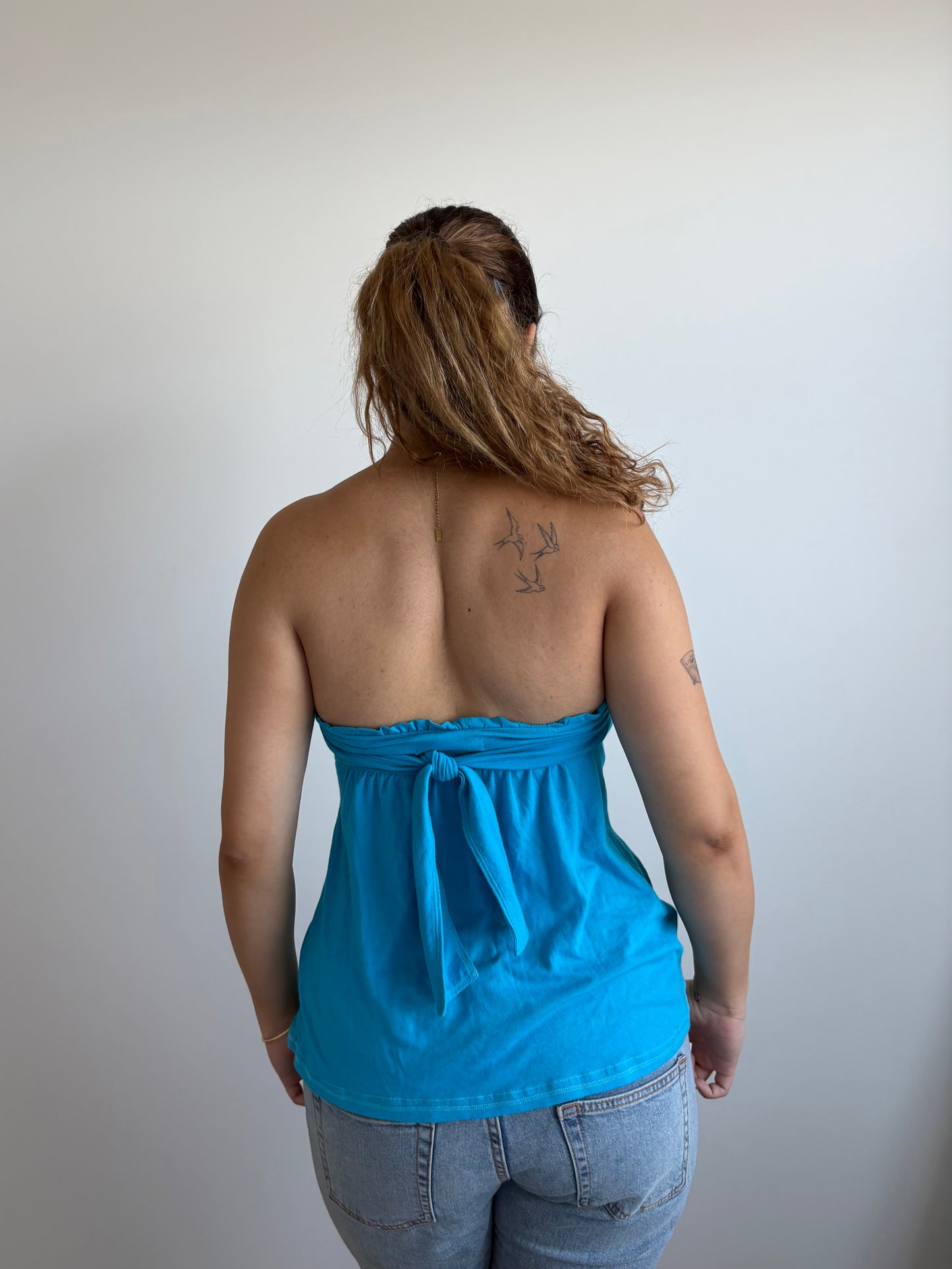 strapless blue abercrombie & fitch top