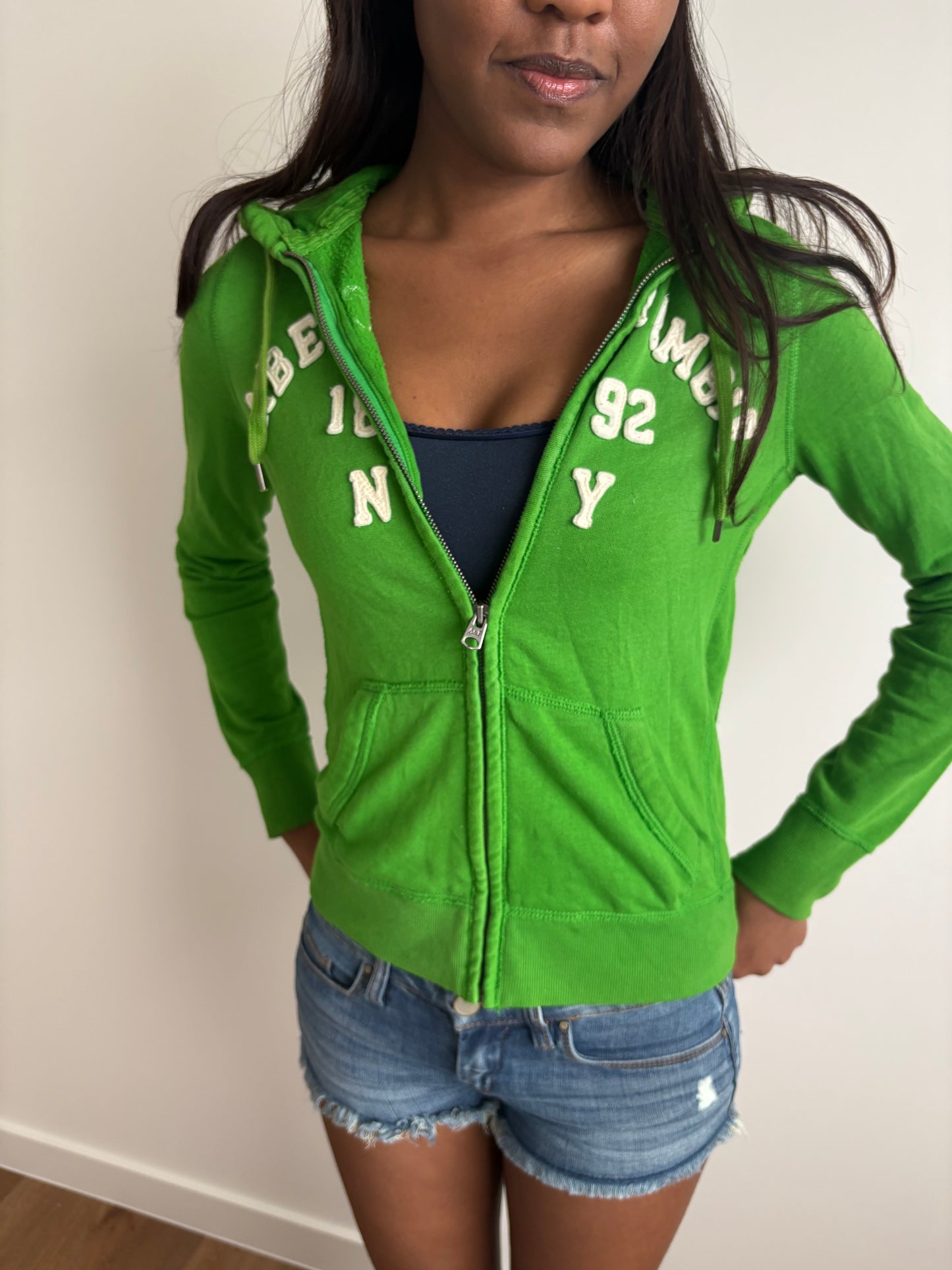 zip-up green abercrombie & fitch hooded jacket