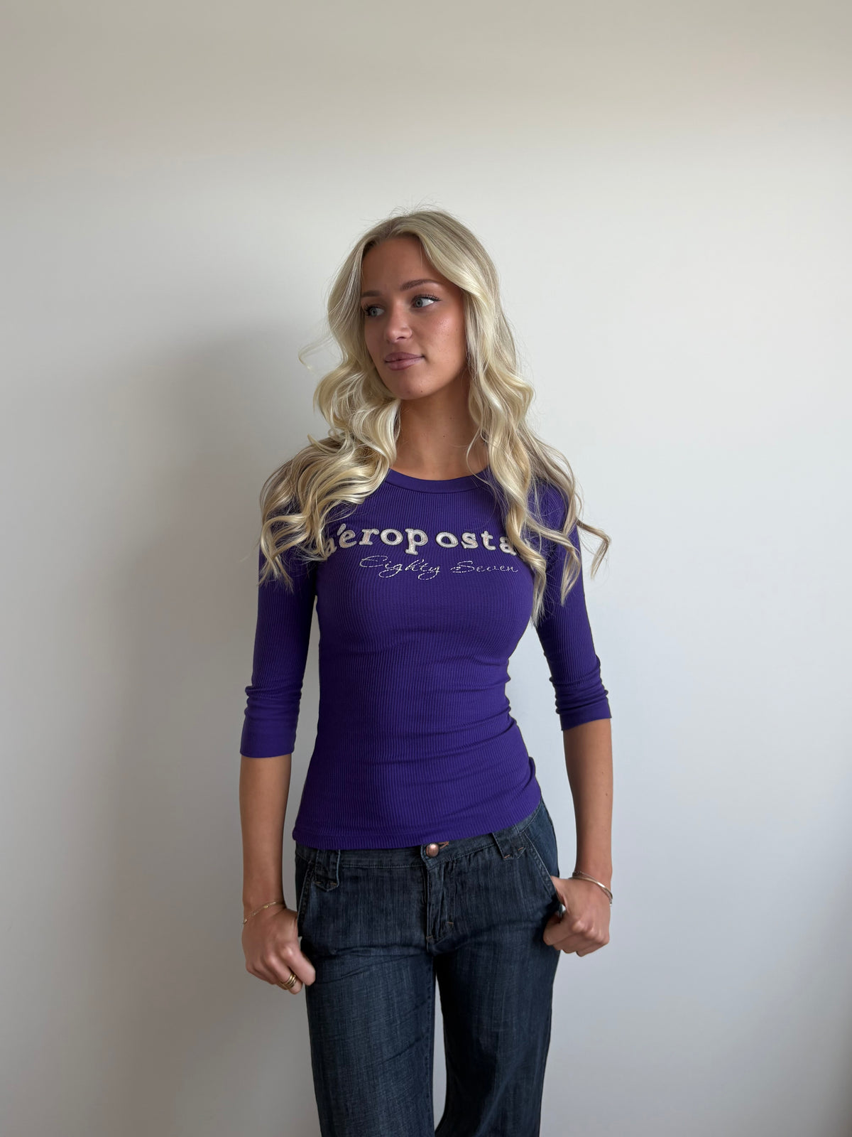 purple waffle-knit aeropostale top