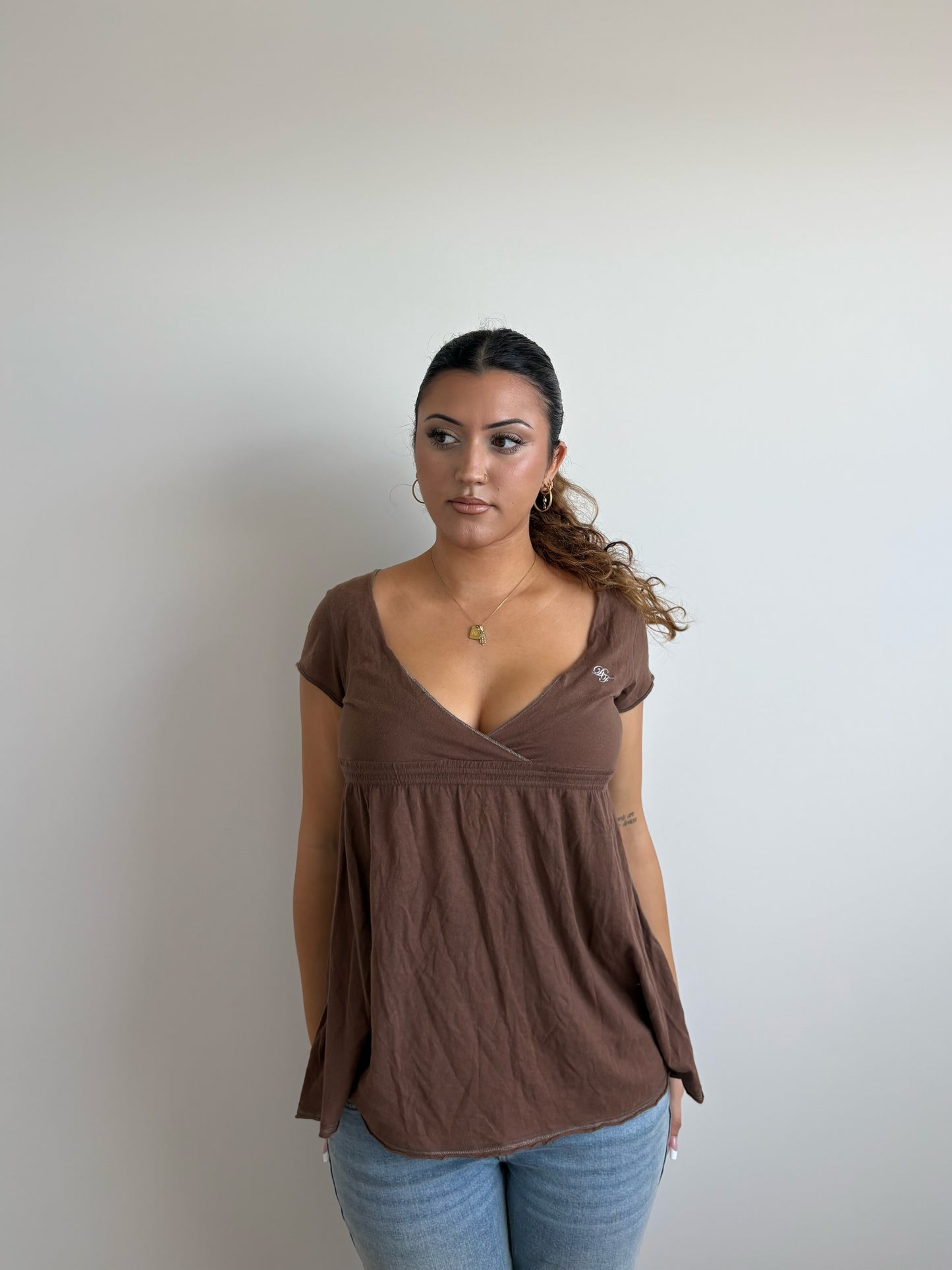 brown babydoll top