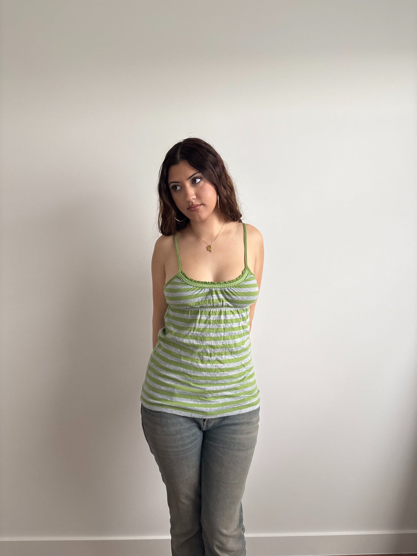 babydoll grey and green striped hollister tank