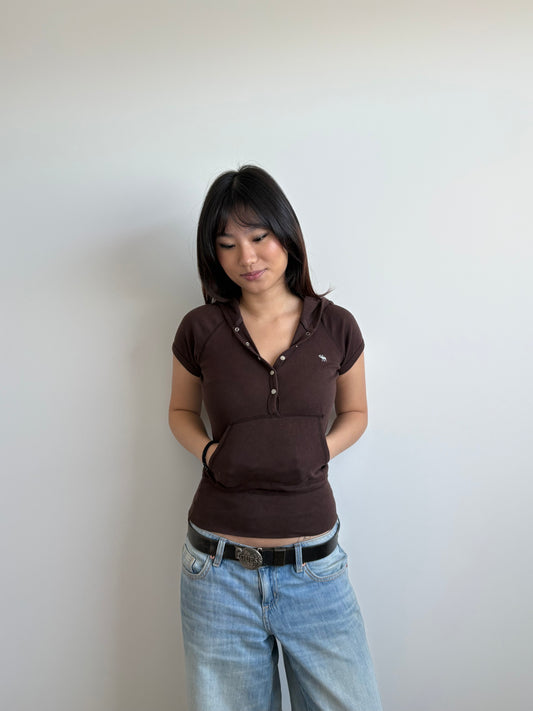 button-up brown abercrombie hooded tee