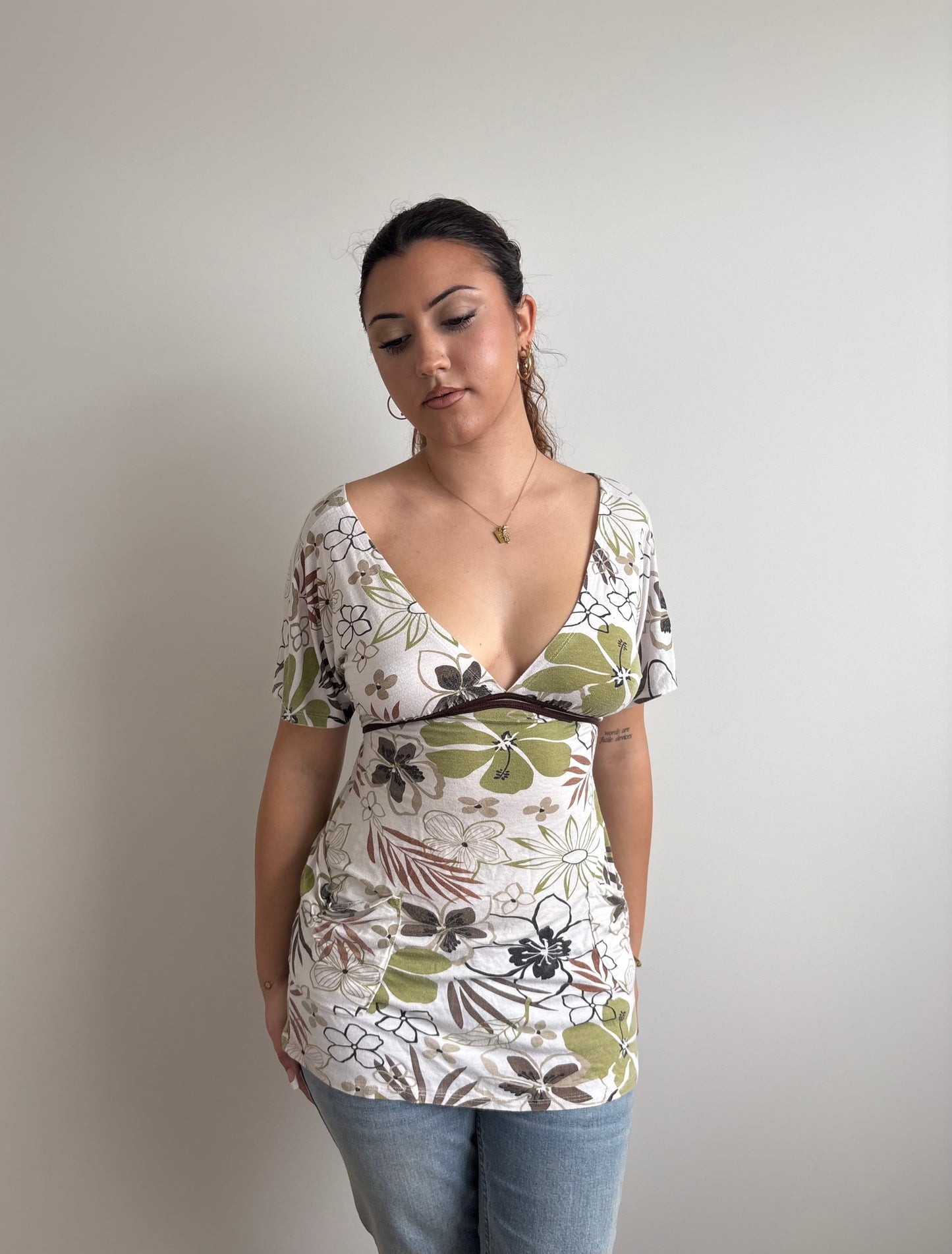 tuscan floral open tie-up top