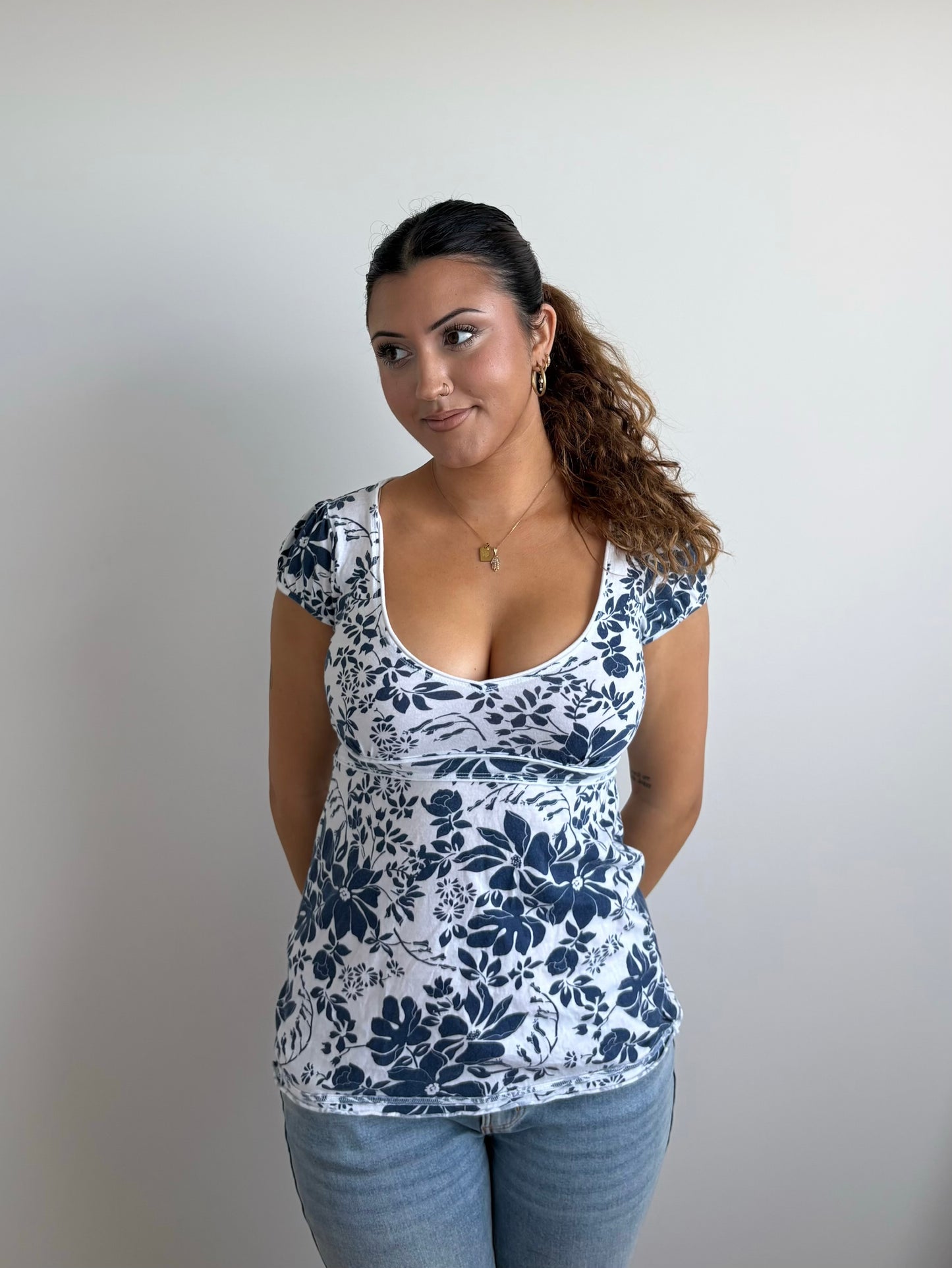 floral navy american eagle babydoll top