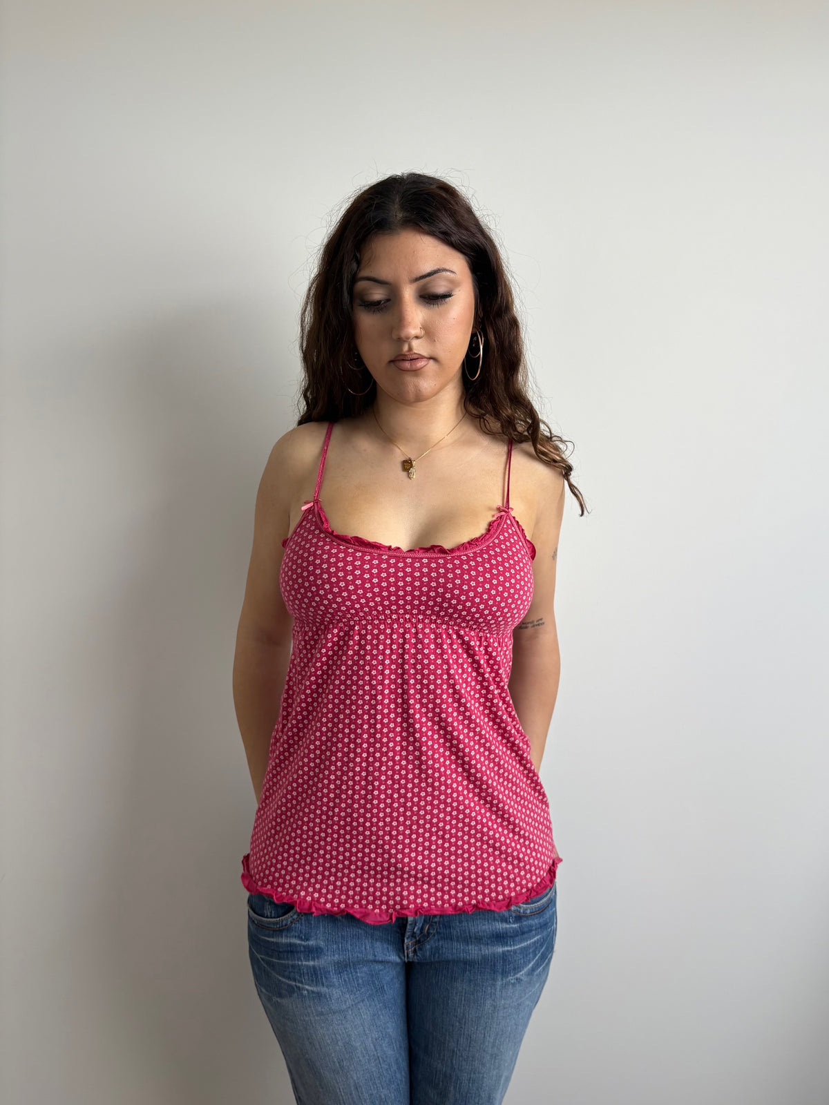 american eagle red floral babydoll top