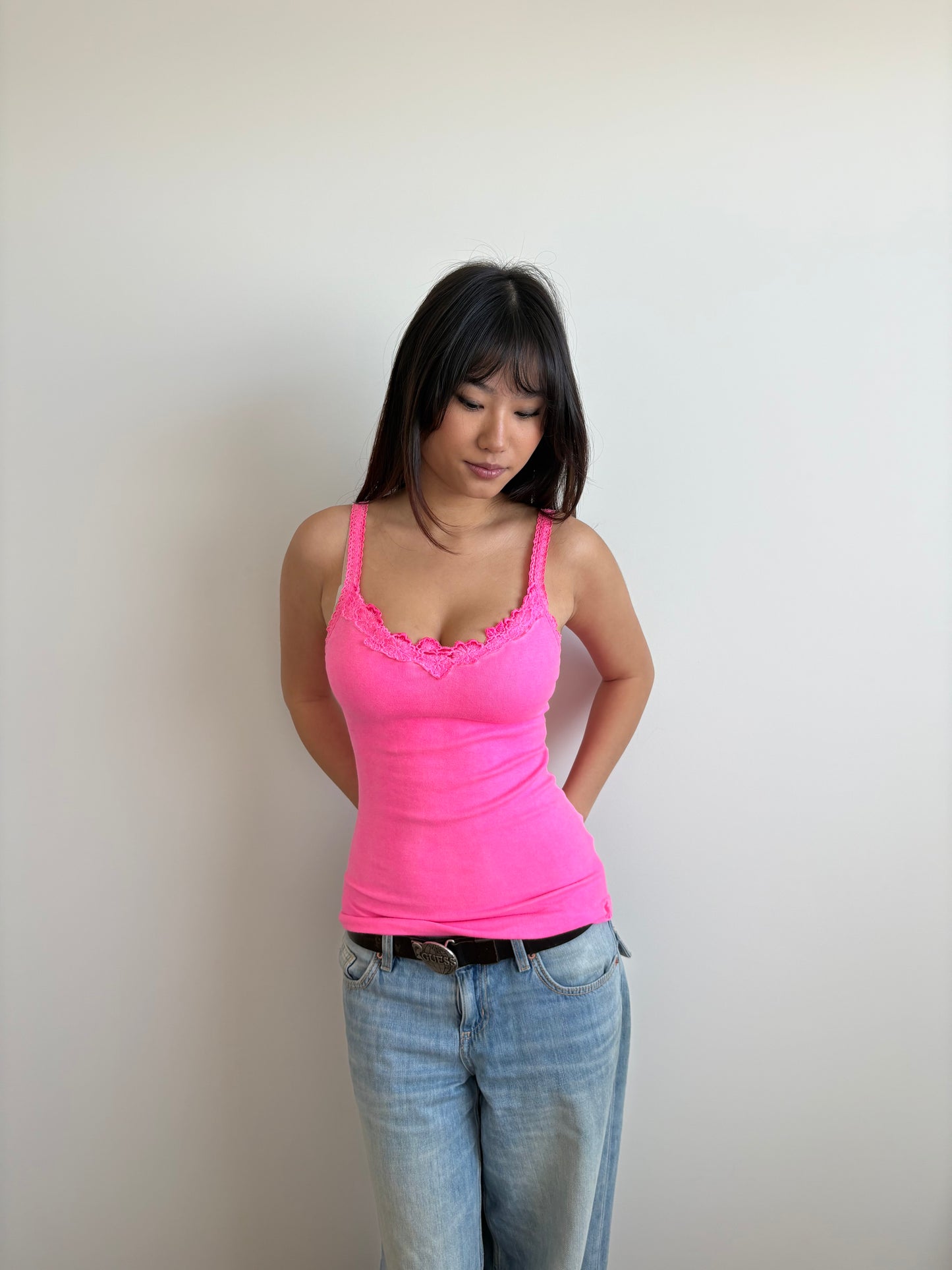 hot pink floral trim abercrombie & fitch cami