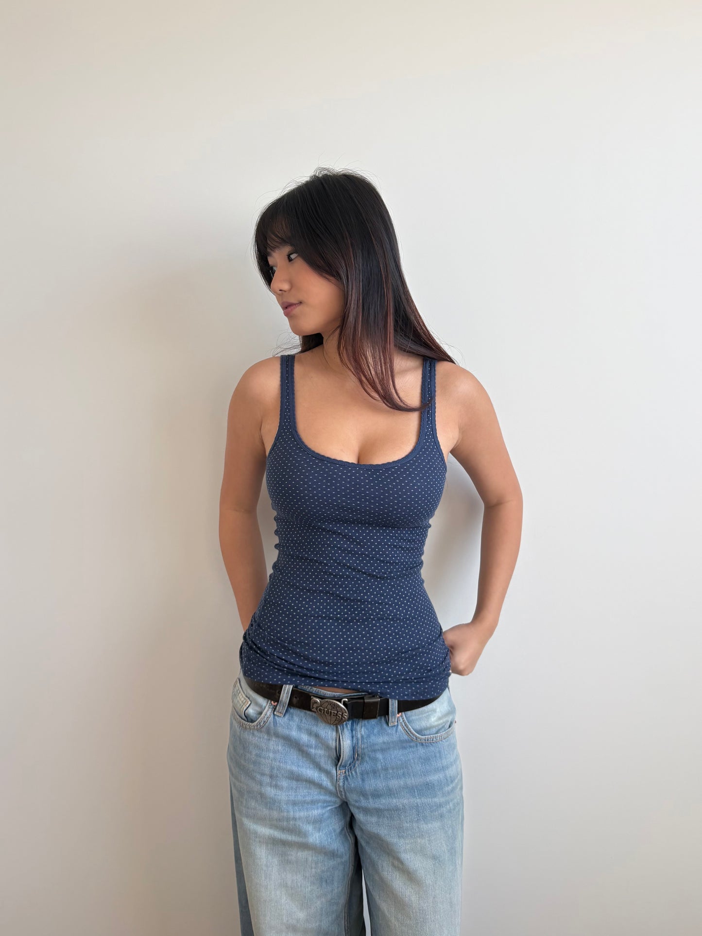 polka dot navy hollister tank