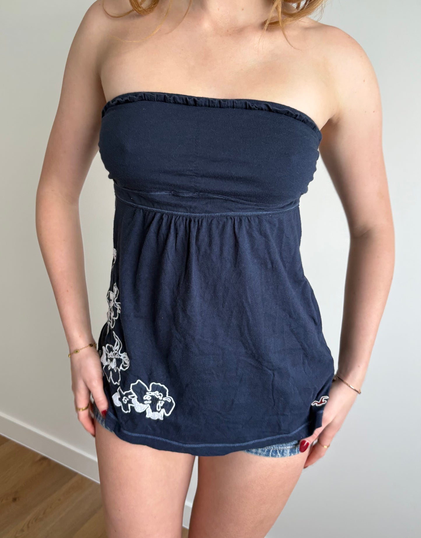 strapless navy hollister top