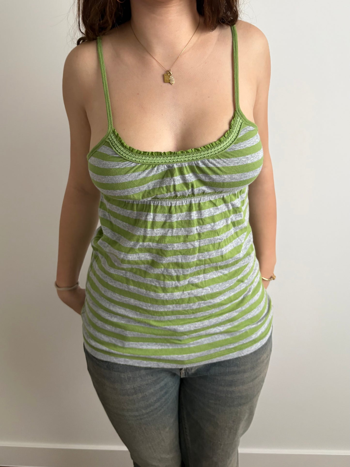 babydoll grey and green striped hollister tank