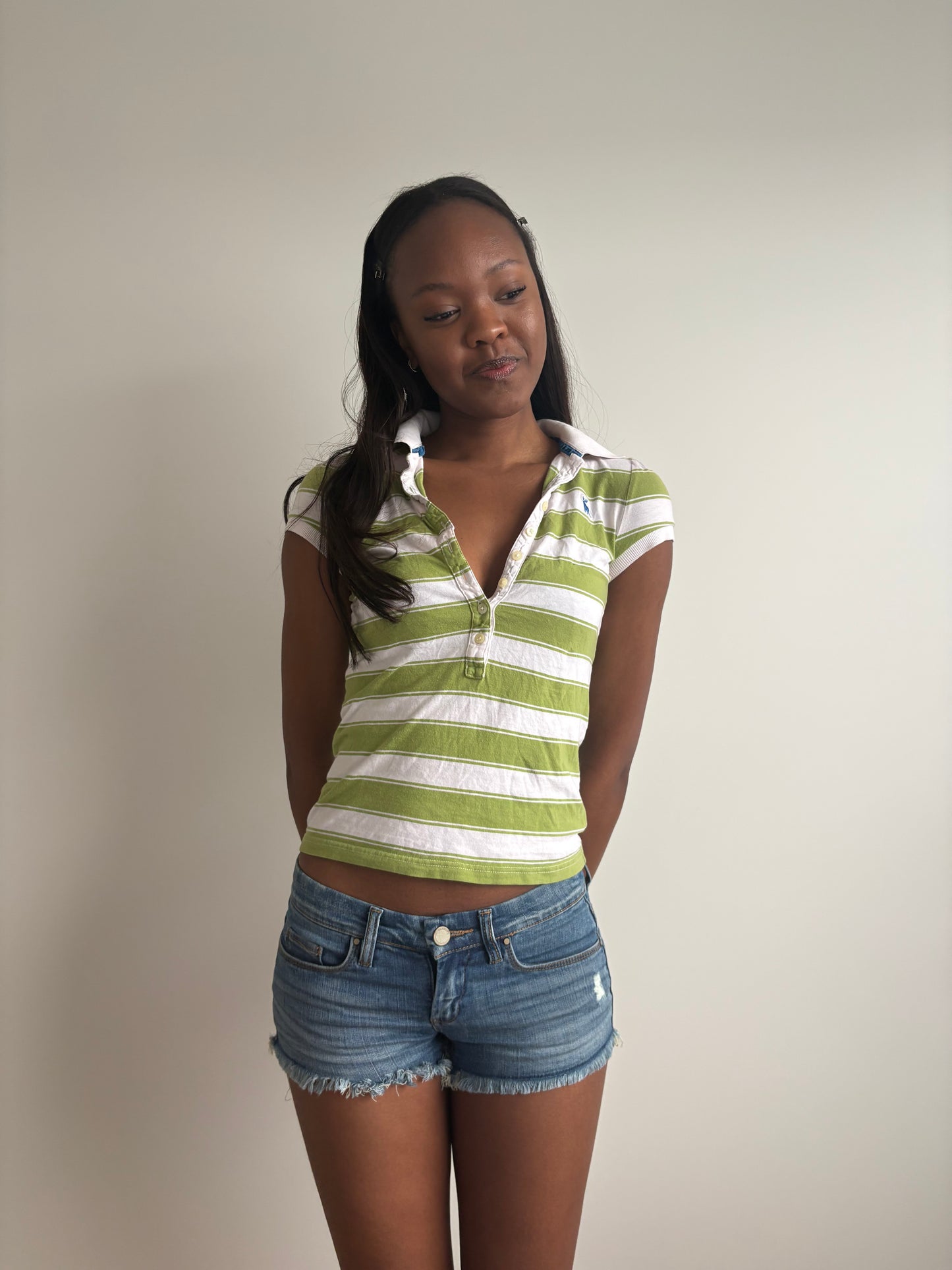 white and green striped abercrombie & fitch polo