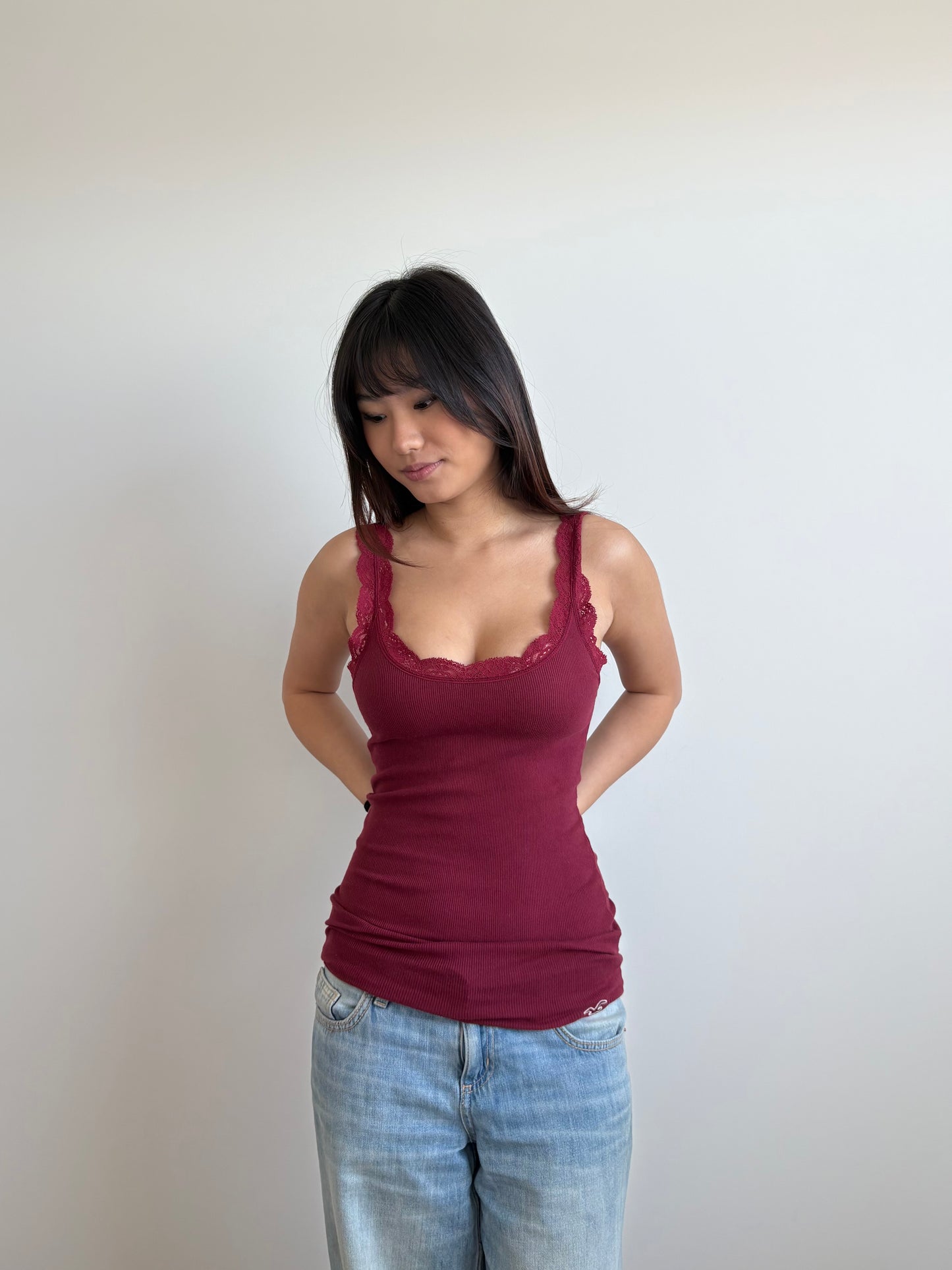 maroon lace hollister tank