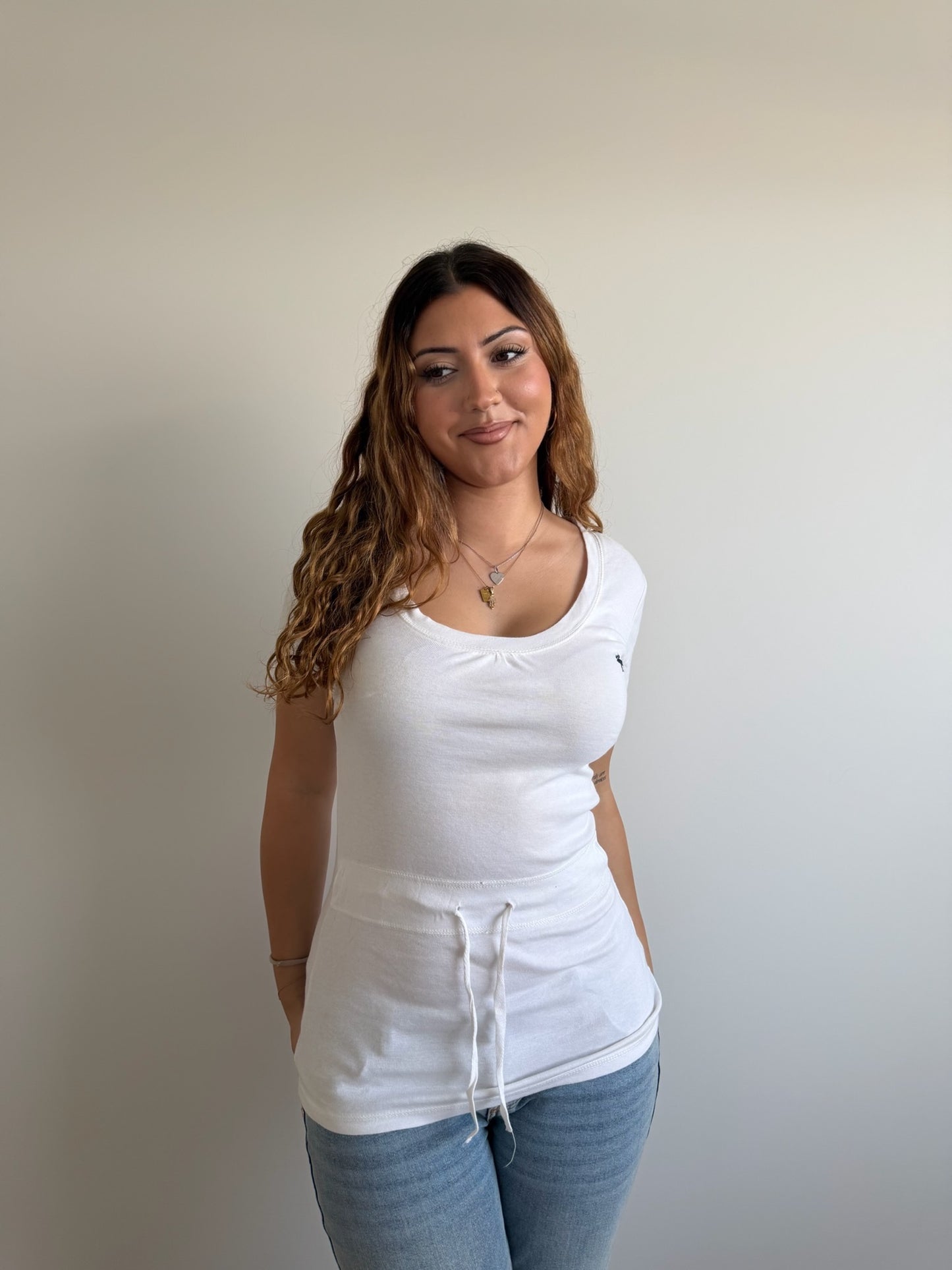 white abercrombie & fitch tie-up tee