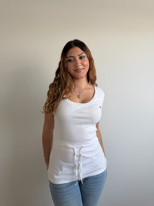 white abercrombie & fitch tie-up tee