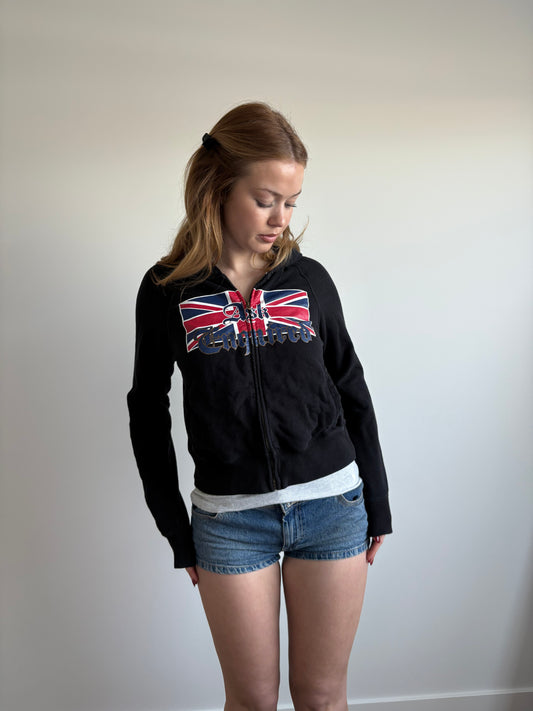 union jack black zip-up hooded jacket