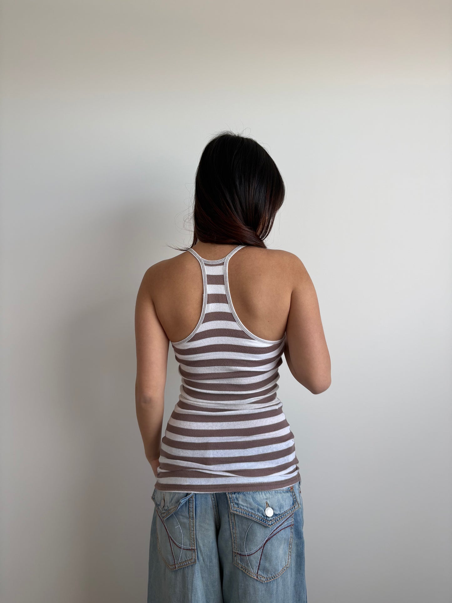 brown & white striped abercrombie & fitch tank