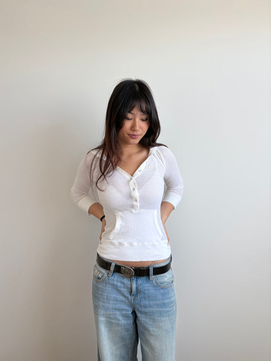 white waffle knit abercrombie & fitch henley
