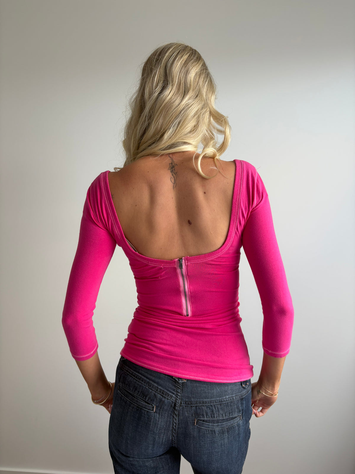 hot pink abercrombie & fitch off-the-shoulder top