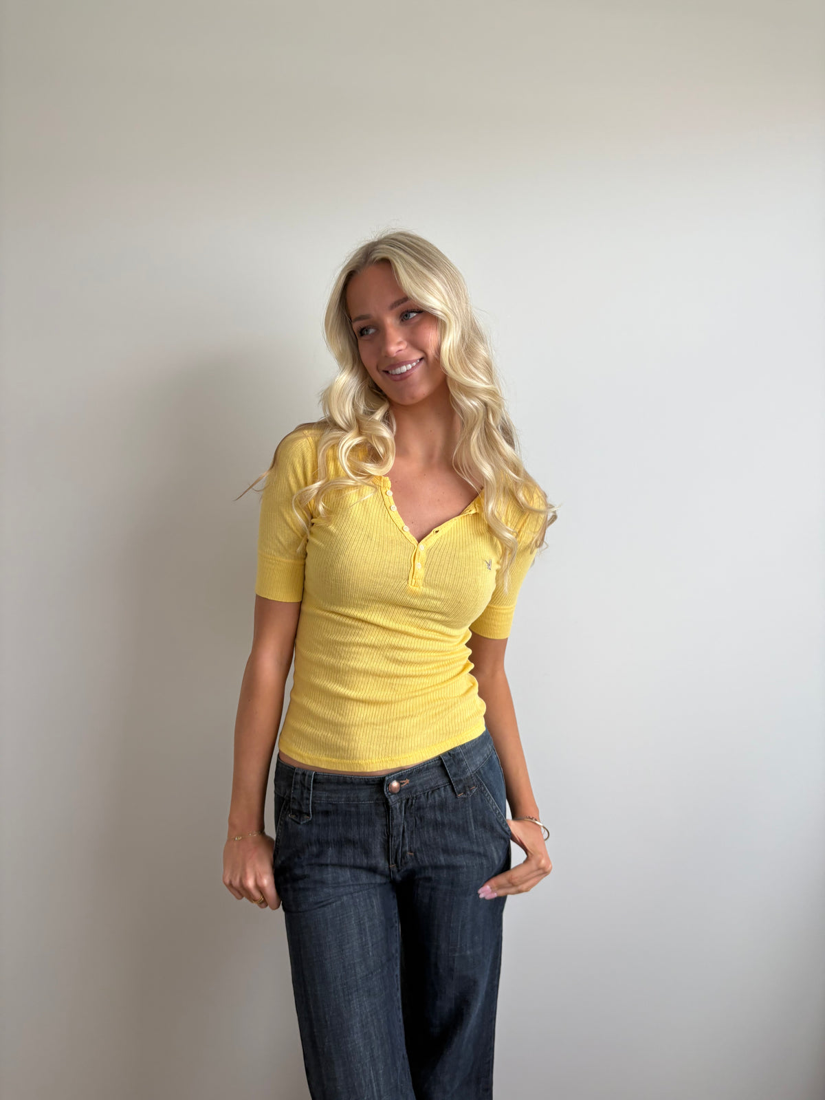 yellow american eagle hooded henley