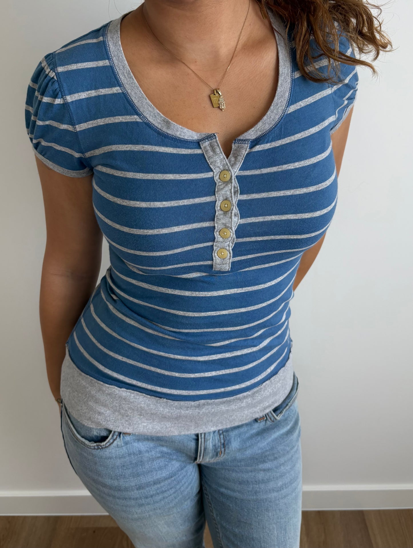blue & grey striped henley