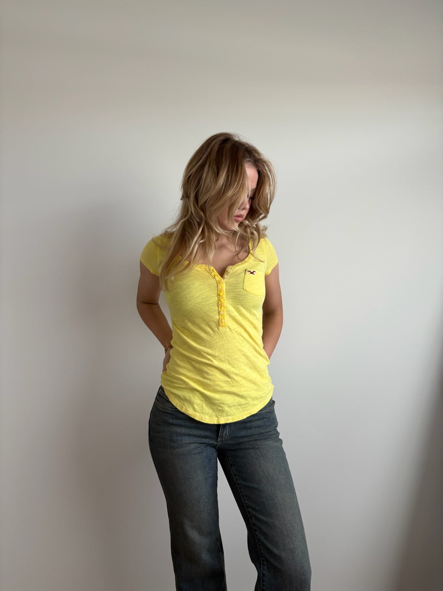 yellow loose hollister henley tee