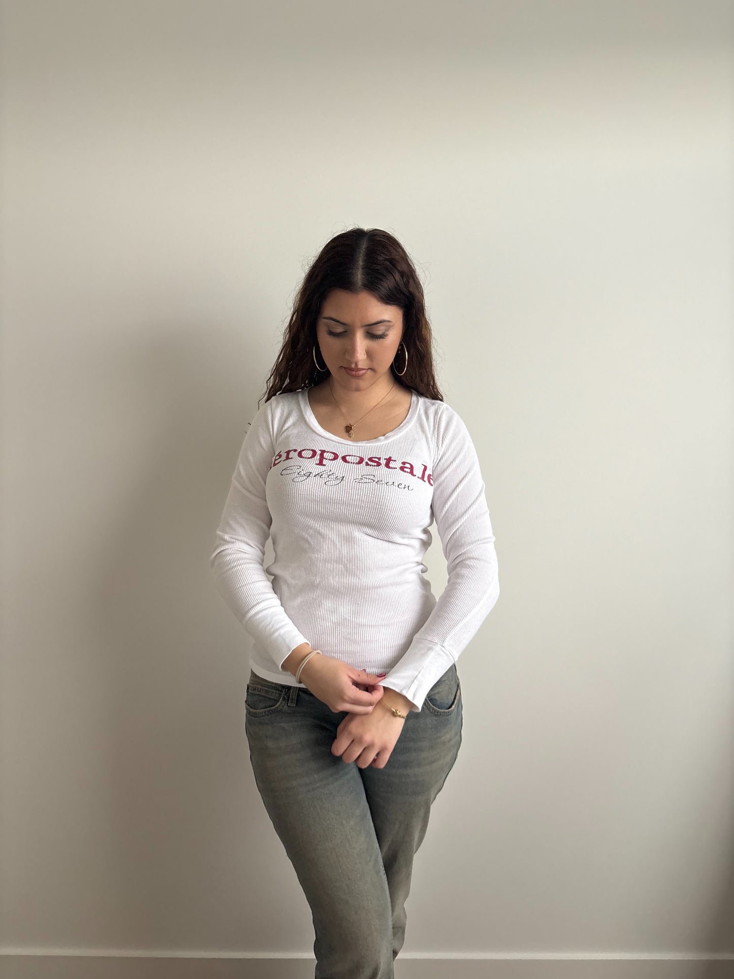 waffle-knit white aeropostale long-sleeve
