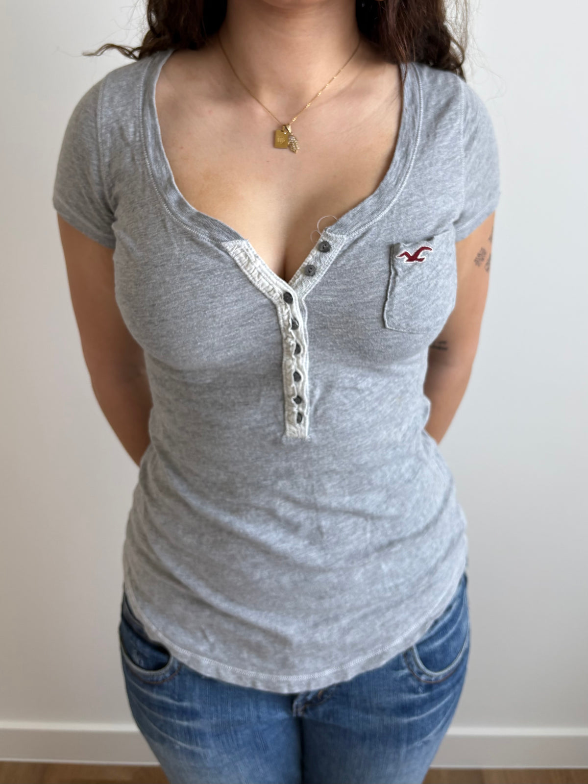 grey hollister loose henley tee