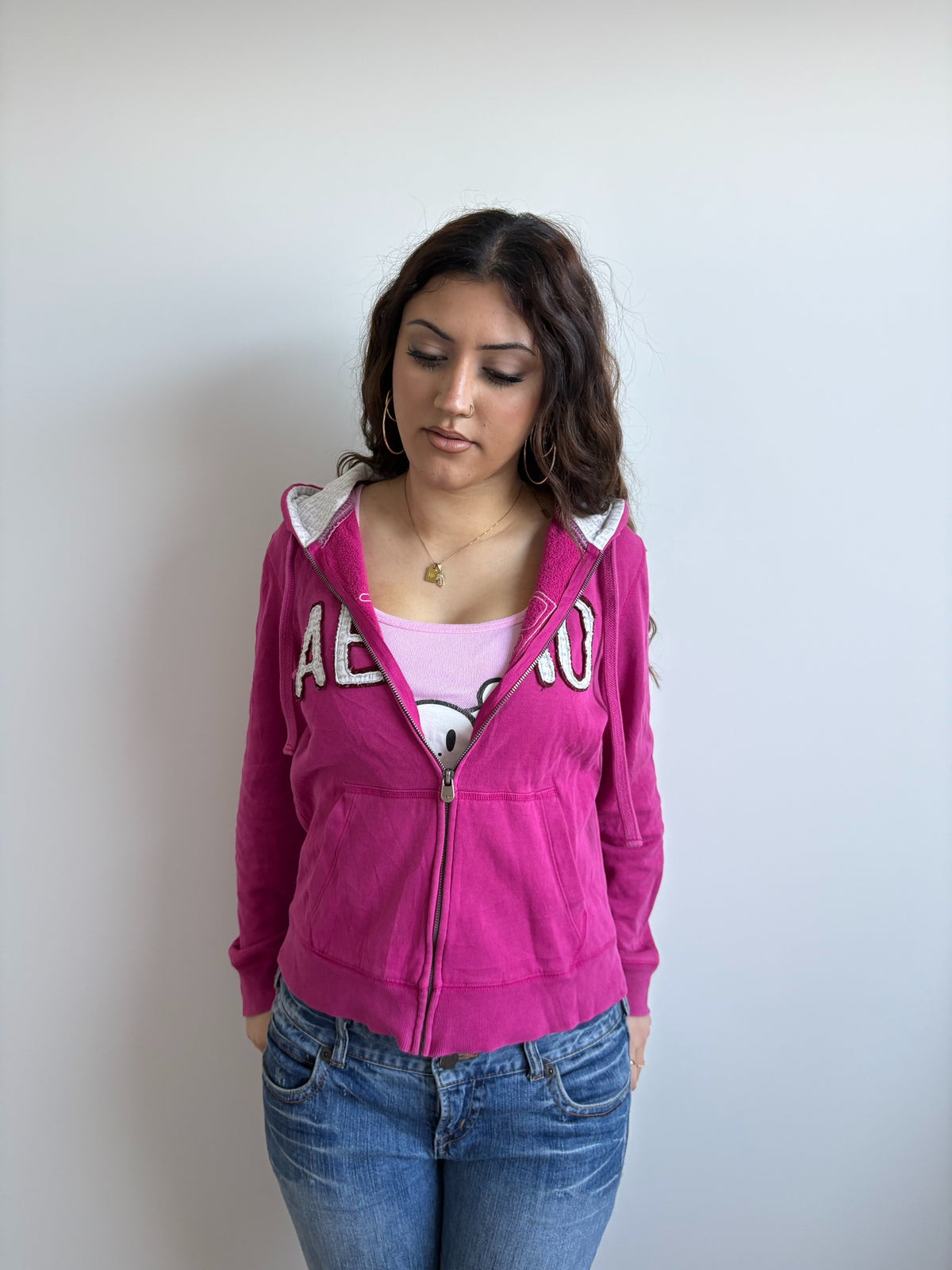 magenta aeropostale hooded zip-up jacket
