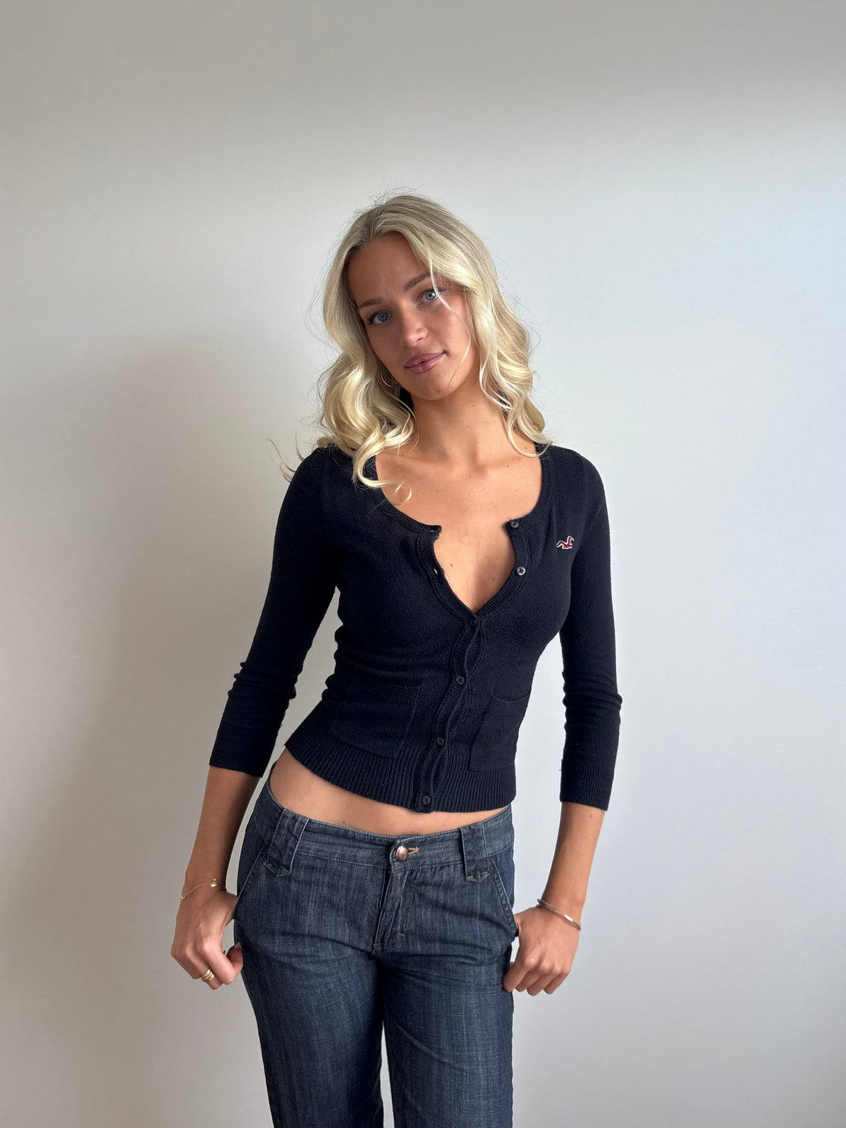 hollister navy button-up cardigan