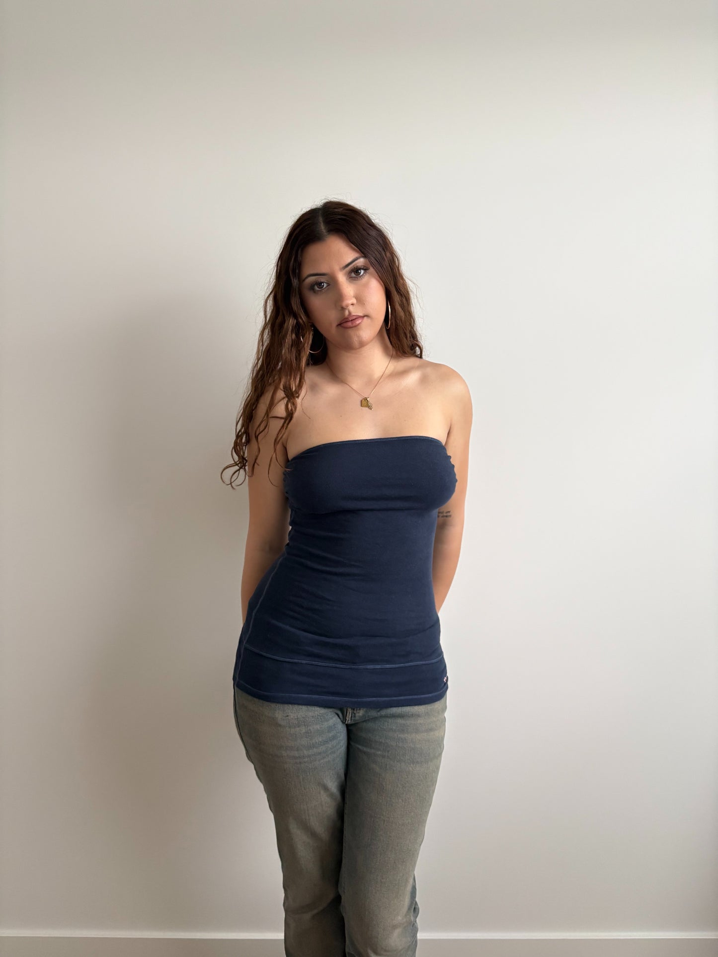 strapless navy hollister top