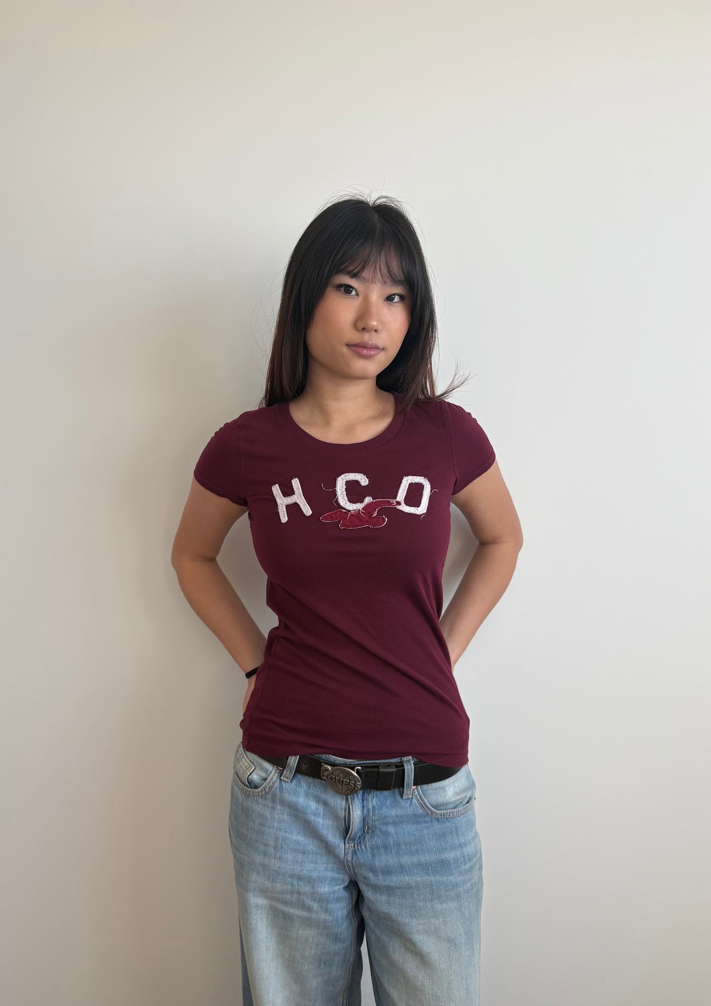 burgundy hollister baby tee