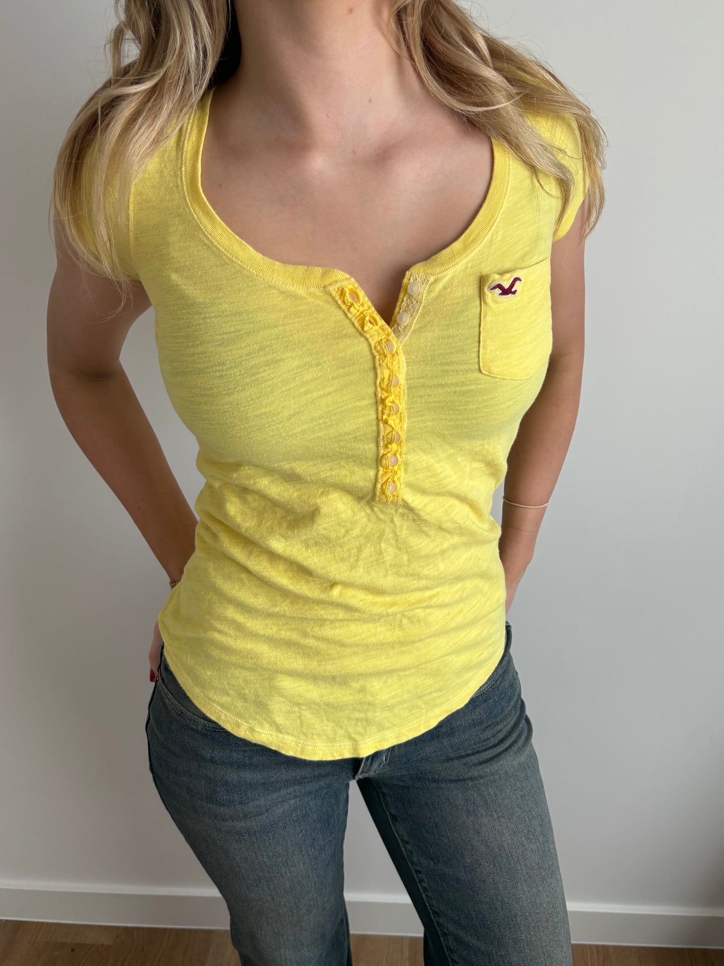 yellow loose hollister henley tee