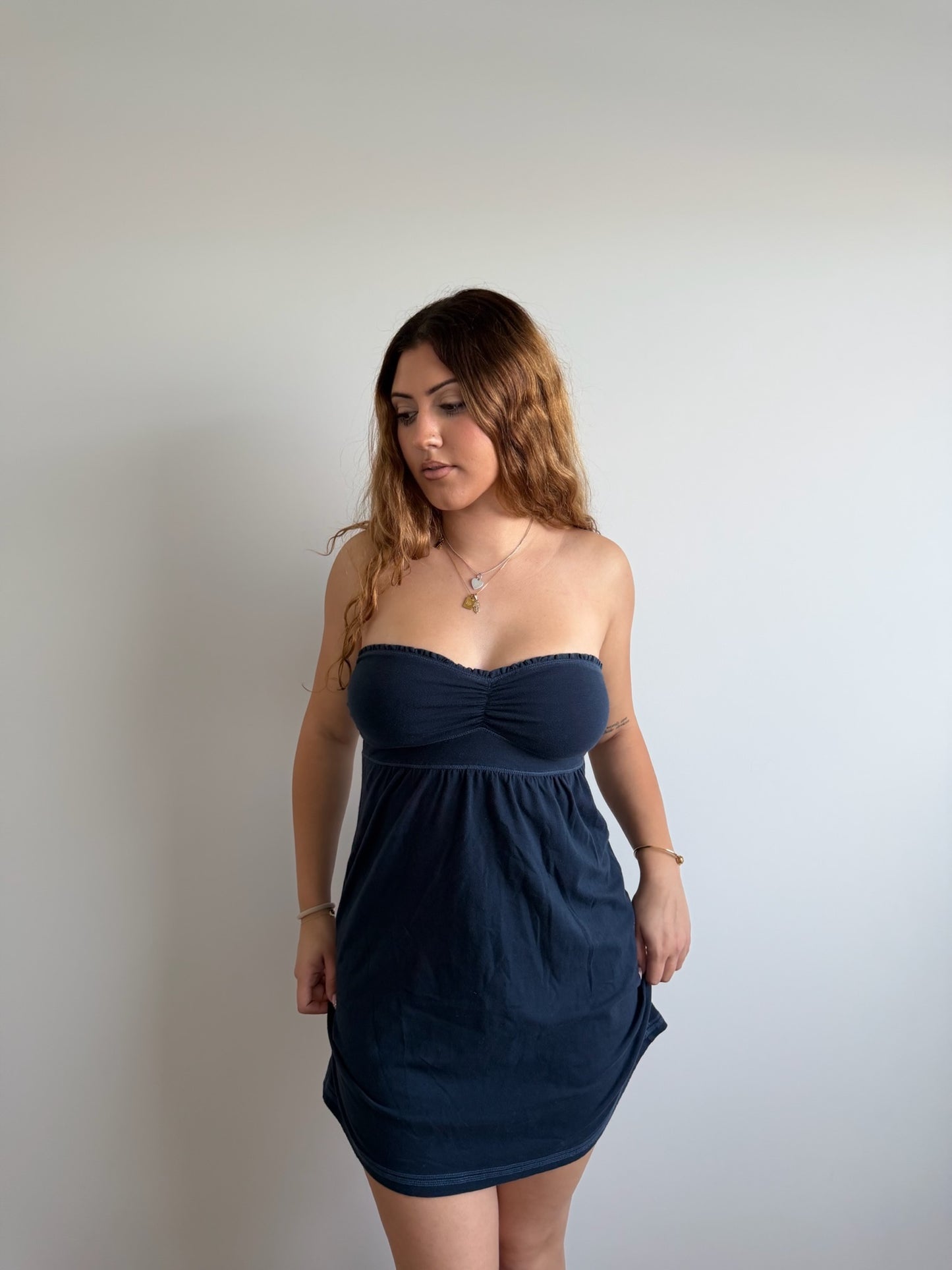 mini navy strapless hollister dress