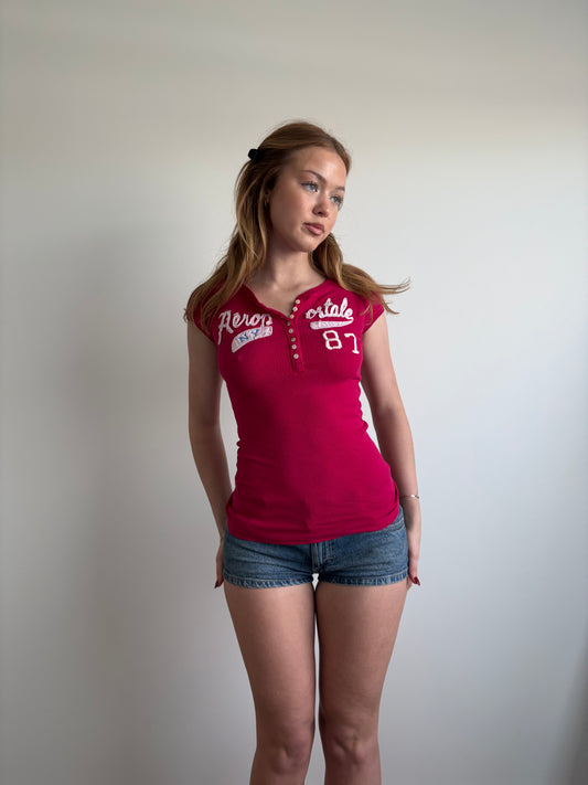 hot pink ribbed aeropostale henley